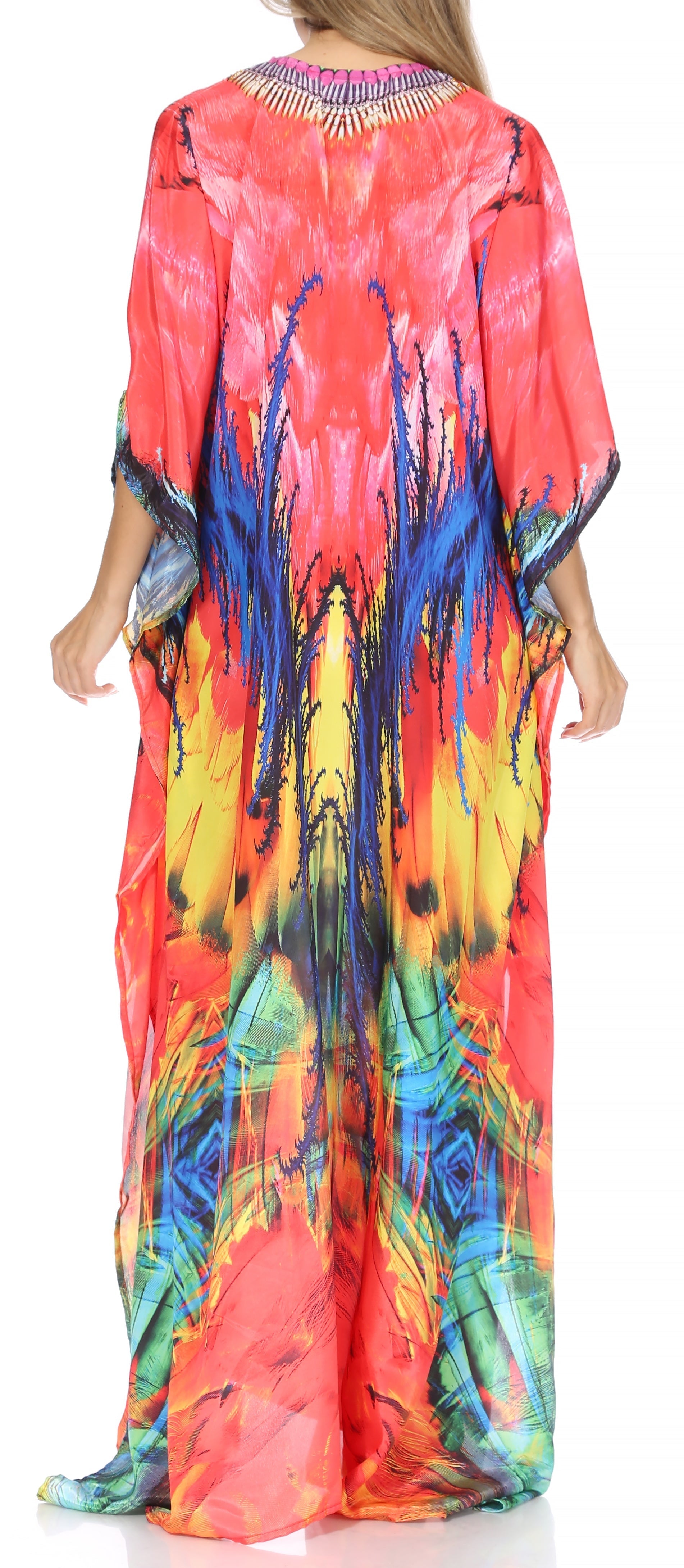 Sakkas Georgettina Flowy Rhinestone V Neck Long Caftan