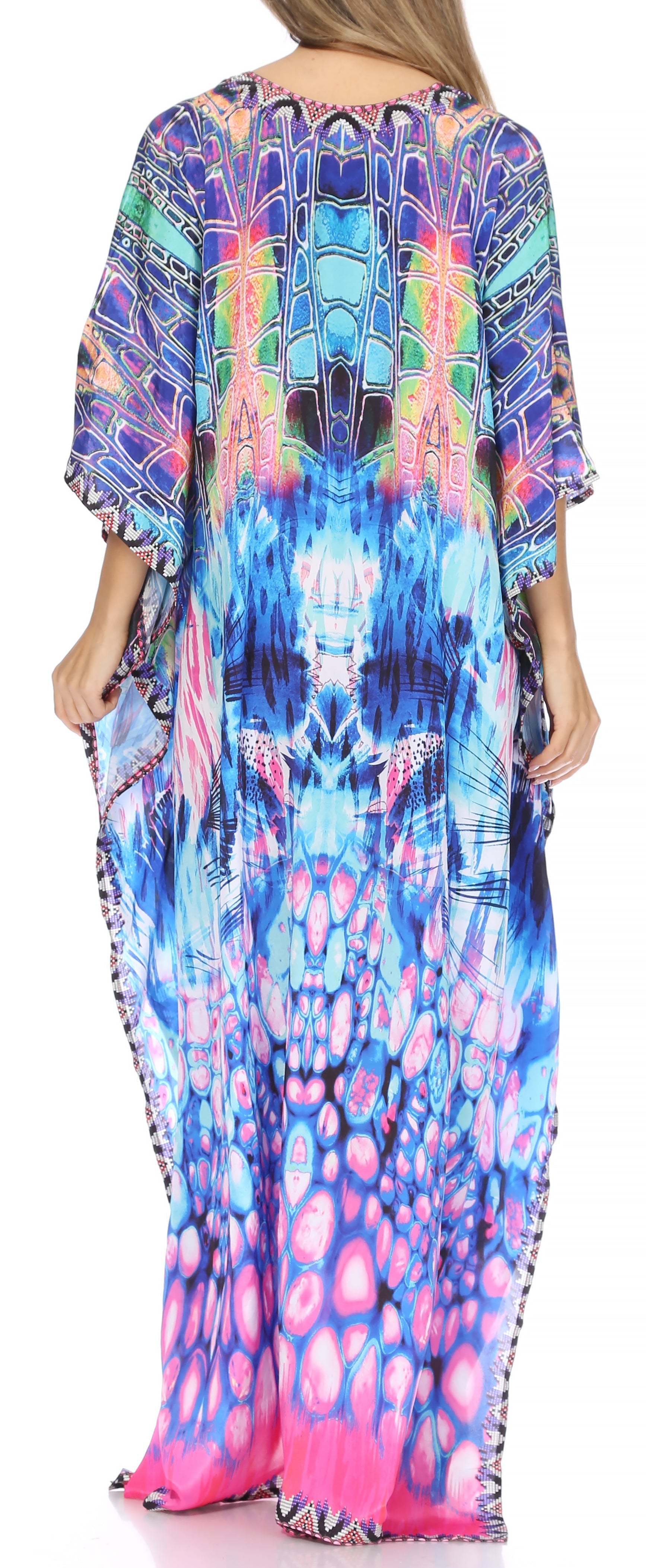 Sakkas Georgettina Flowy Rhinestone V Neck Long Caftan