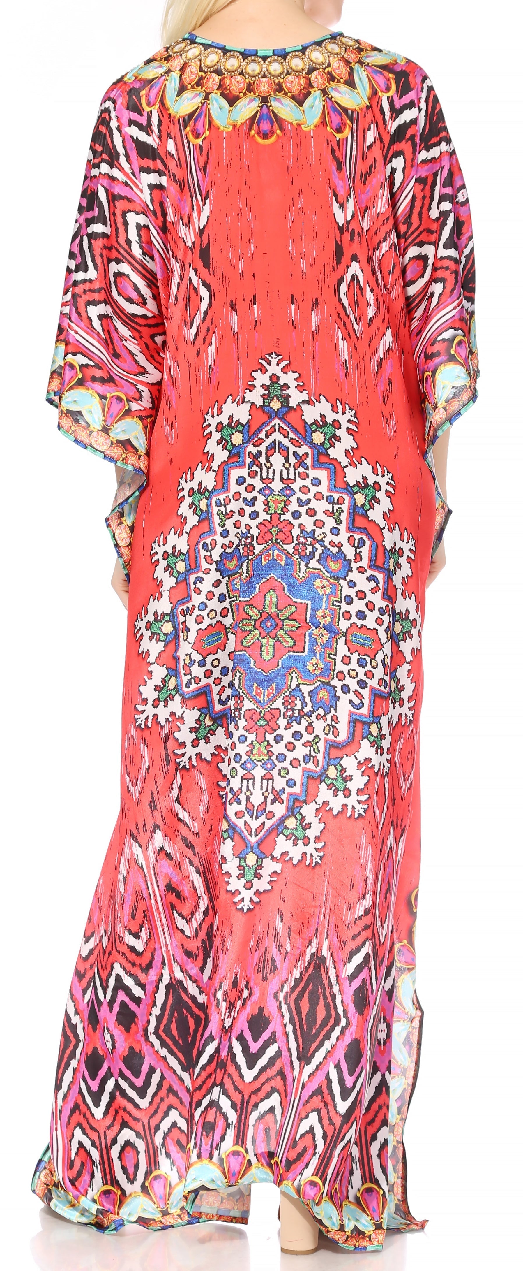 Sakkas Georgettina Flowy Rhinestone V Neck Long Caftan