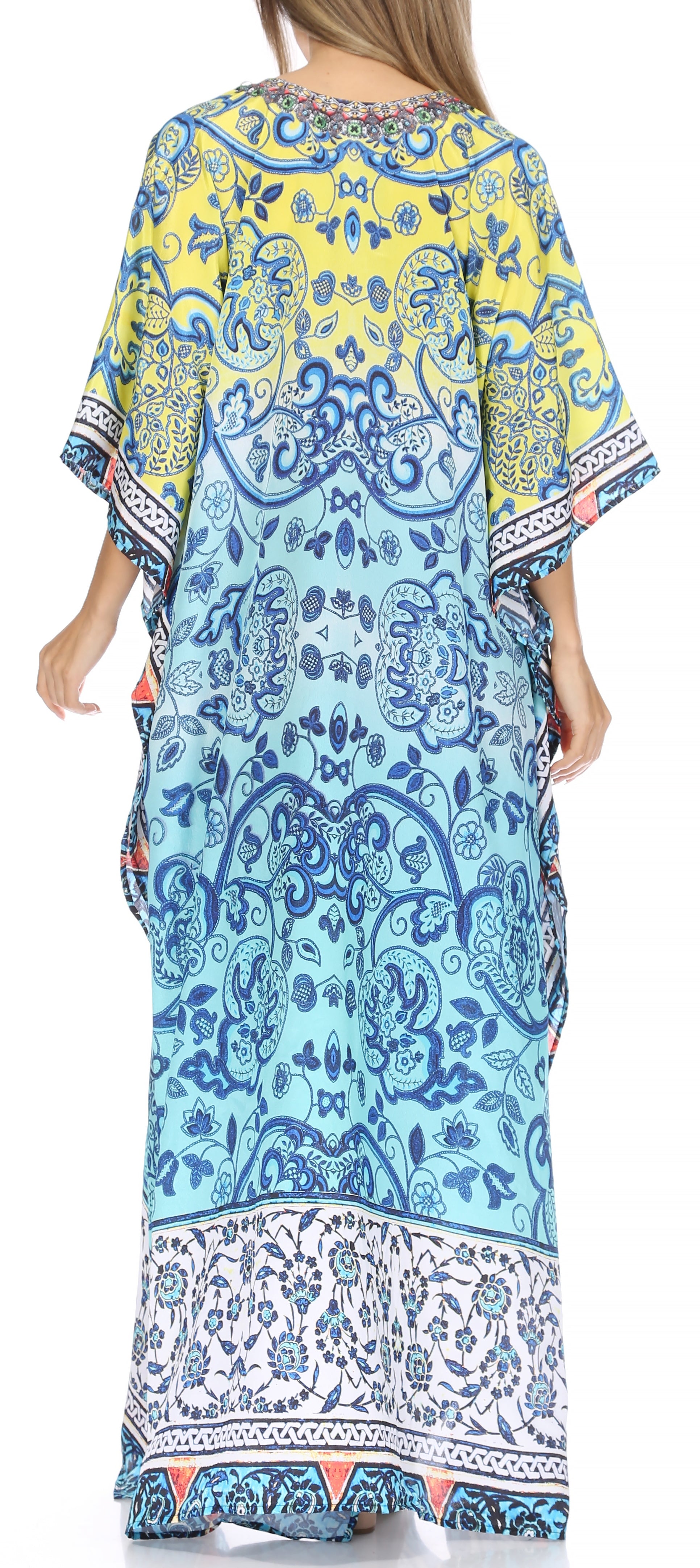 Sakkas Georgettina Flowy Rhinestone V Neck Long Caftan