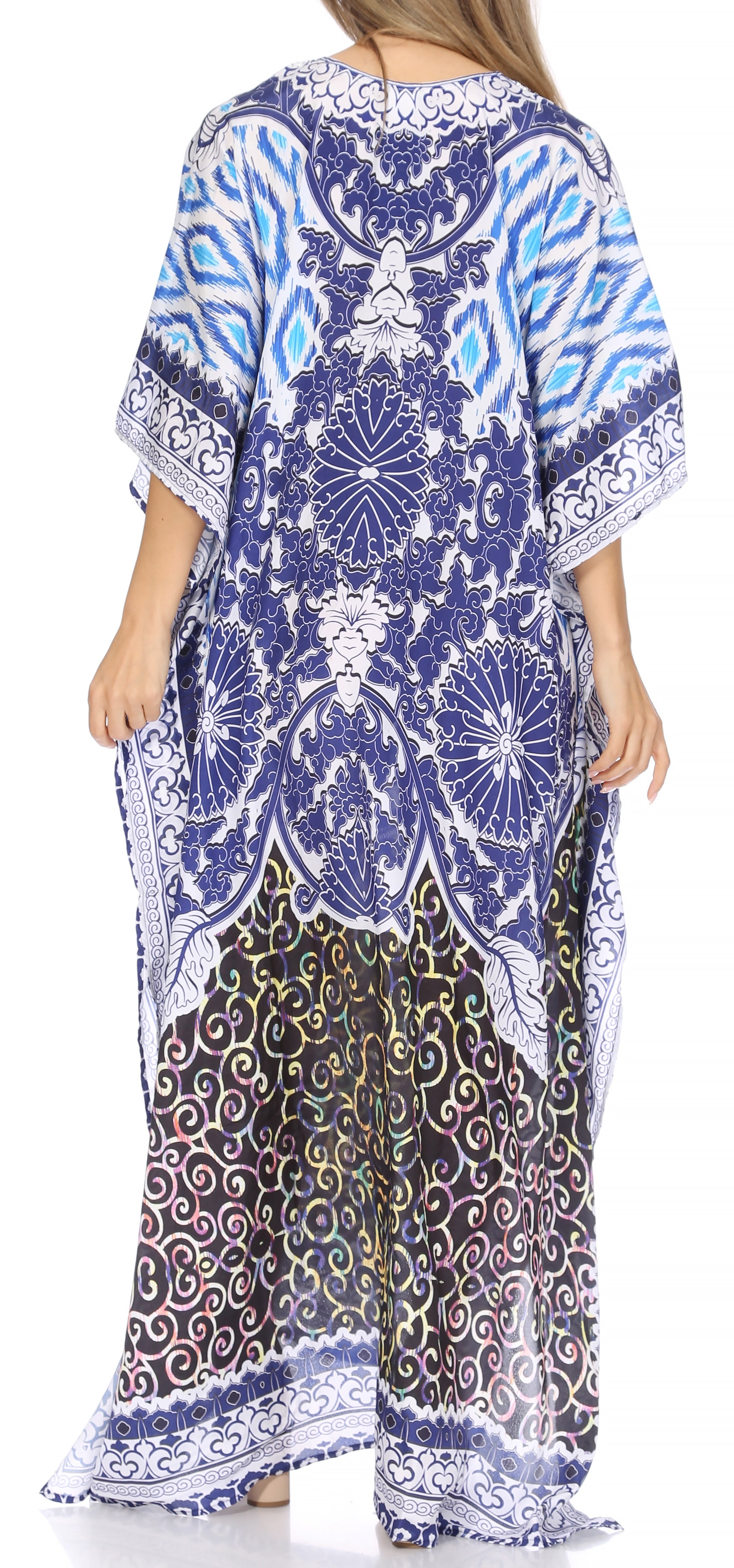 Sakkas Georgettina Flowy Rhinestone V Neck Long Caftan