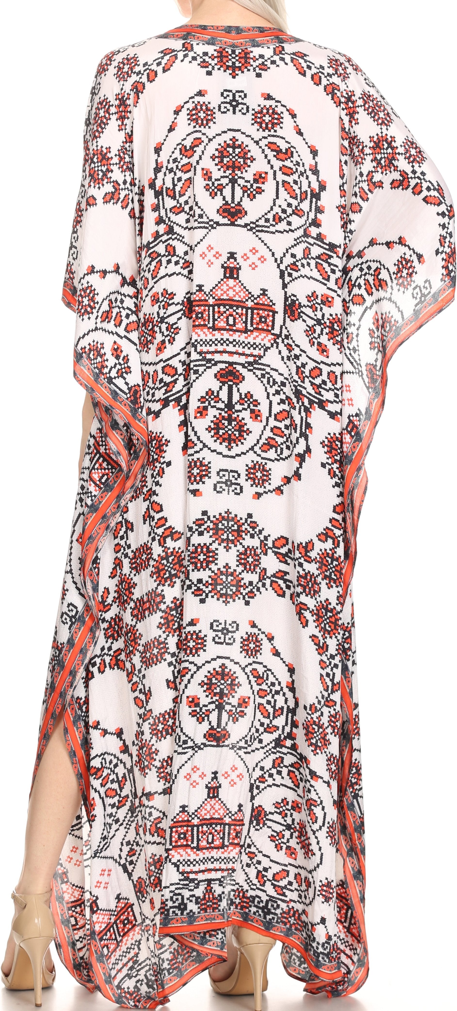 Sakkas Georgettina Flowy Rhinestone V Neck Long Caftan