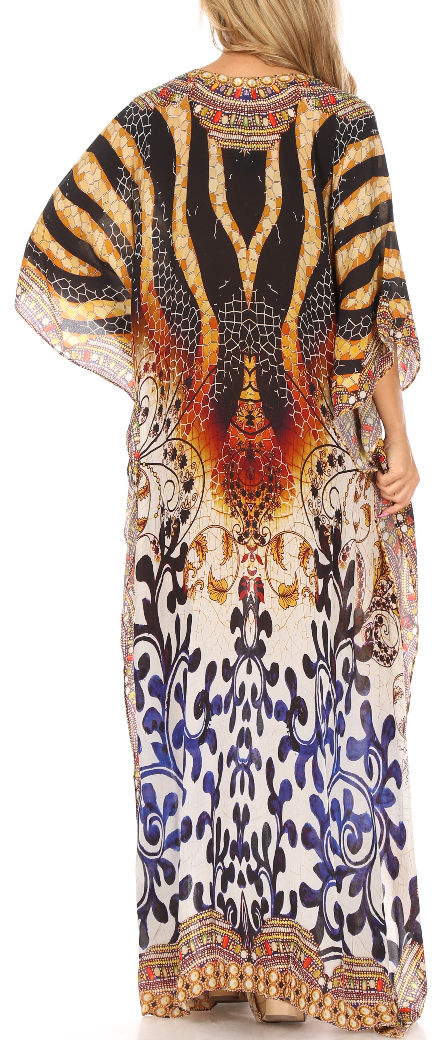 Sakkas Georgettina Flowy Rhinestone V Neck Long Caftan