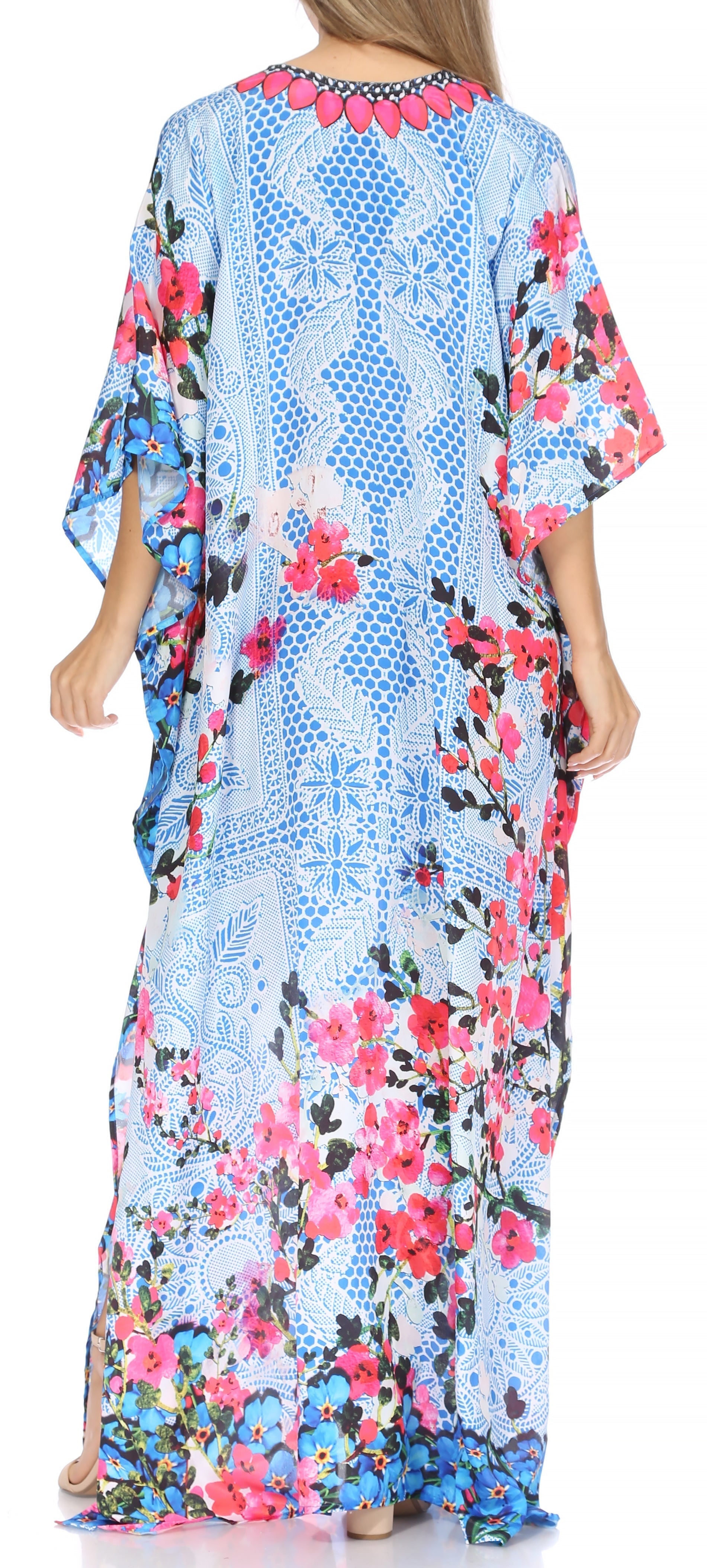 Sakkas Georgettina Flowy Rhinestone V Neck Long Caftan