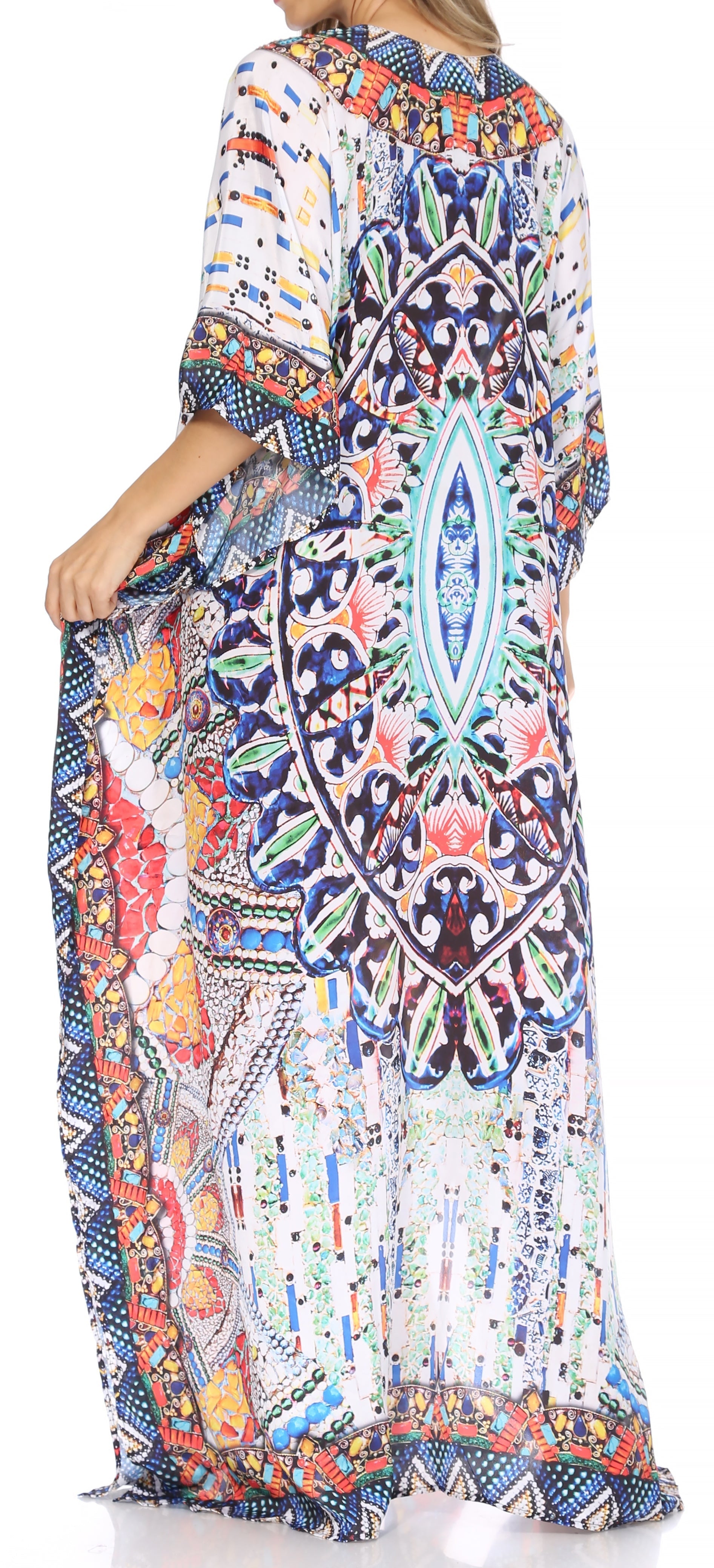 Sakkas Georgettina Flowy Rhinestone V Neck Long Caftan