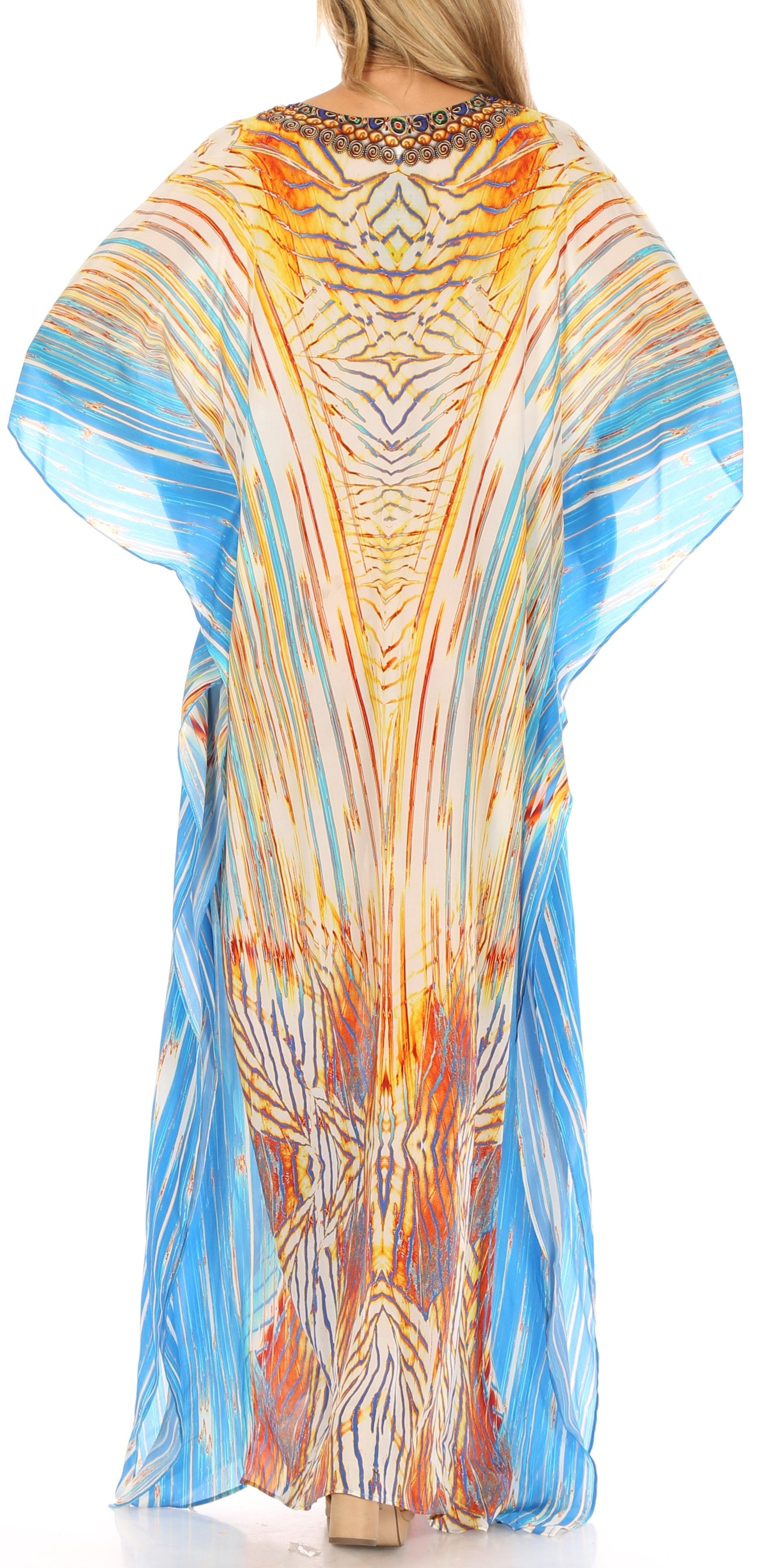 Sakkas Georgettina Flowy Rhinestone V Neck Long Caftan