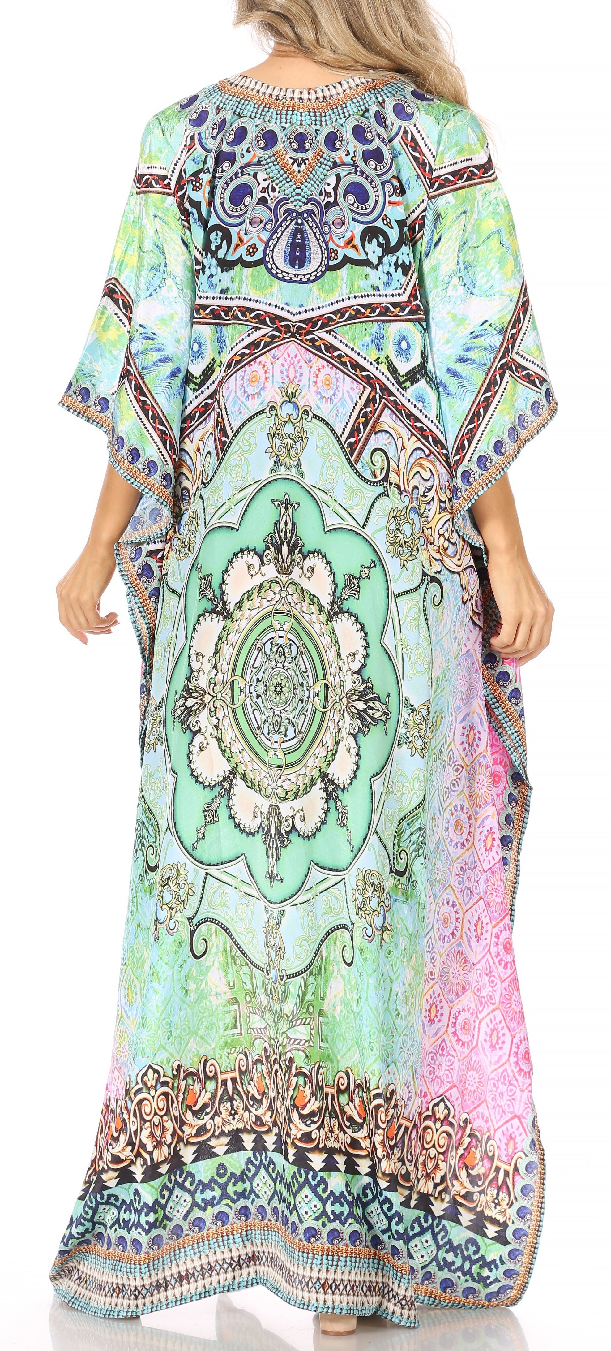 Sakkas Georgettina Flowy Rhinestone V Neck Long Caftan
