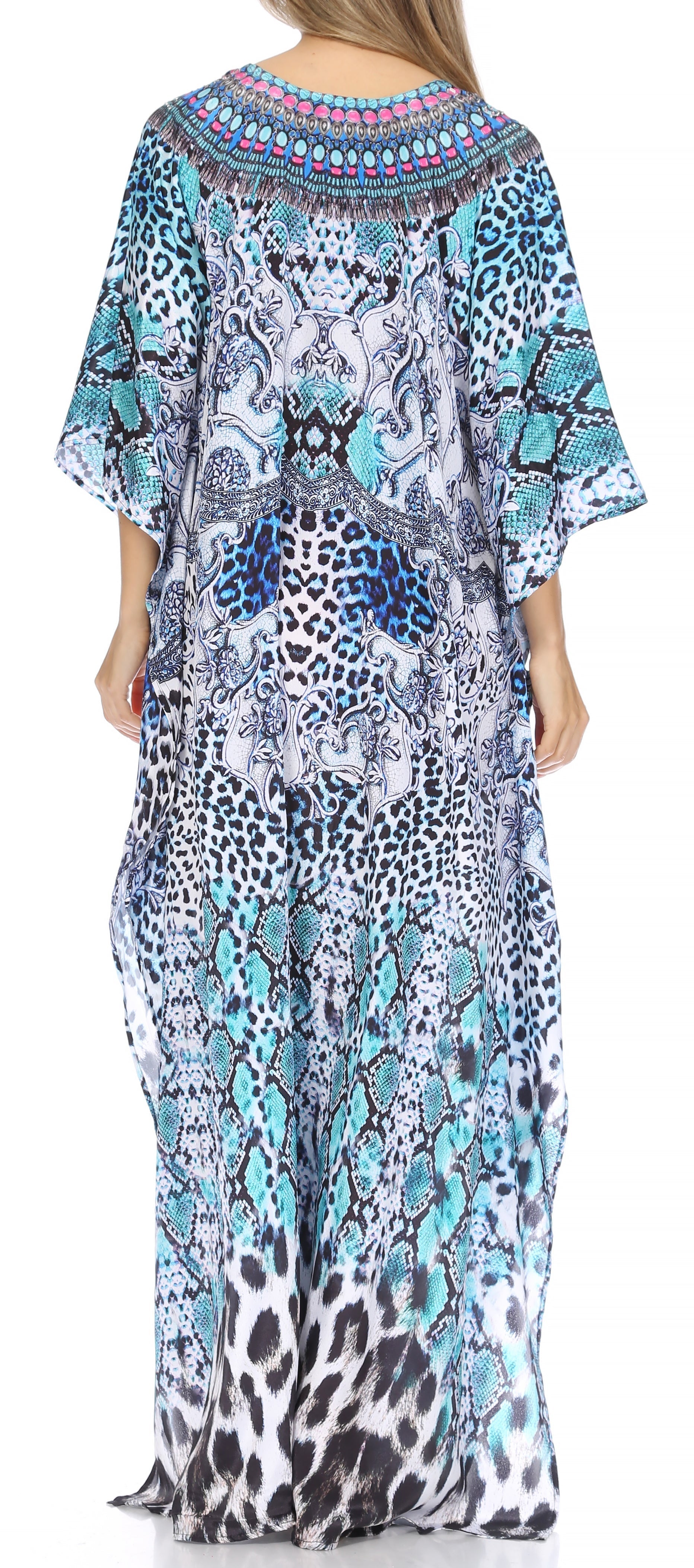 Sakkas Georgettina Flowy Rhinestone V Neck Long Caftan