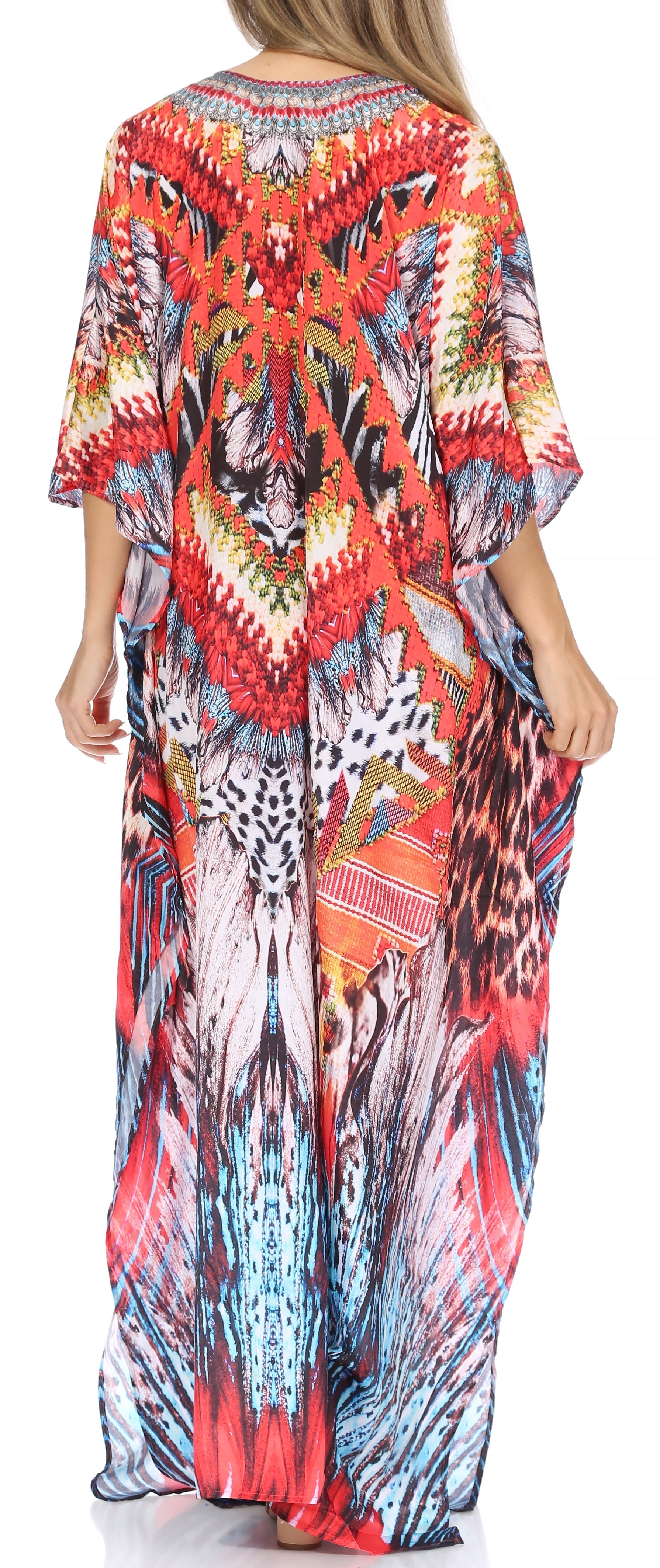 Sakkas Georgettina Flowy Rhinestone V Neck Long Caftan