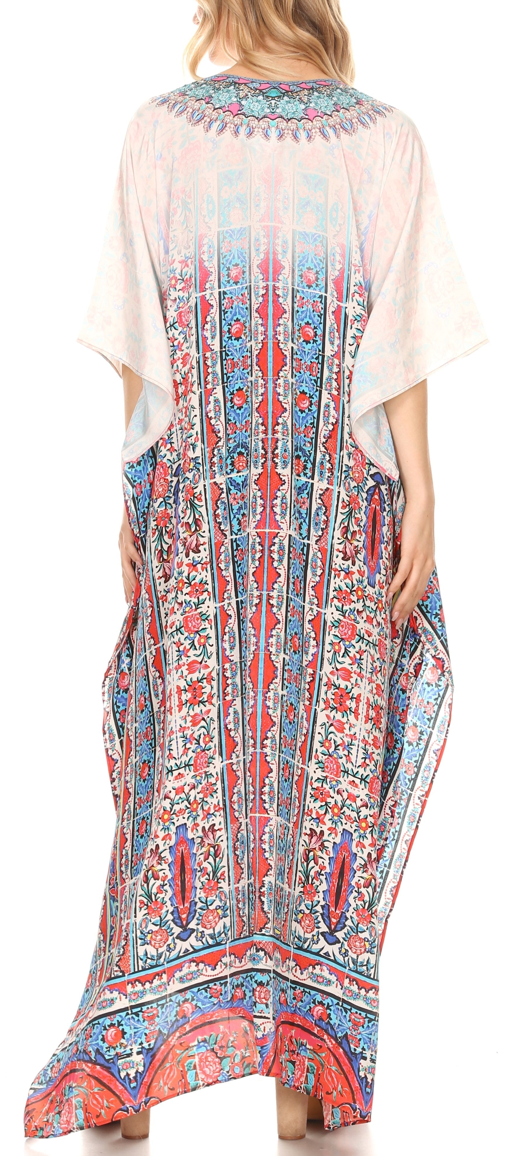 Sakkas Georgettina Flowy Rhinestone V Neck Long Caftan