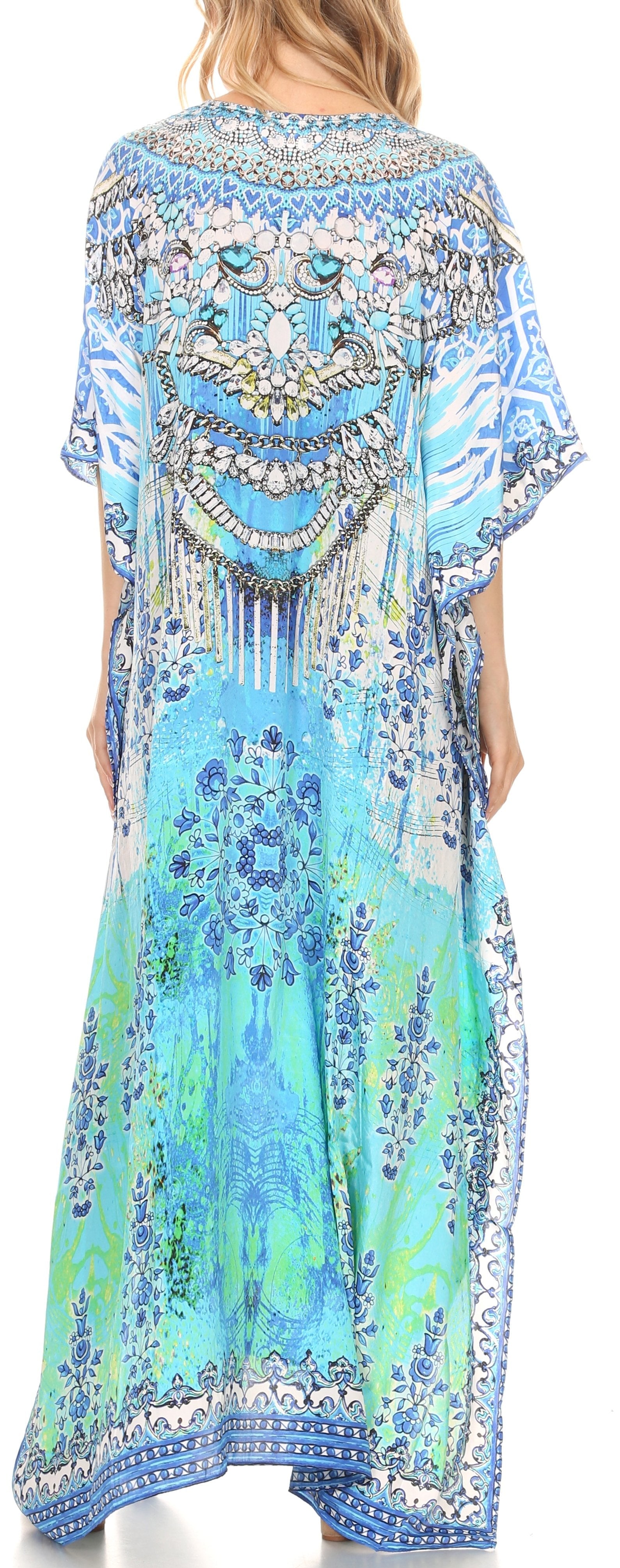 Sakkas Georgettina Flowy Rhinestone V Neck Long Caftan