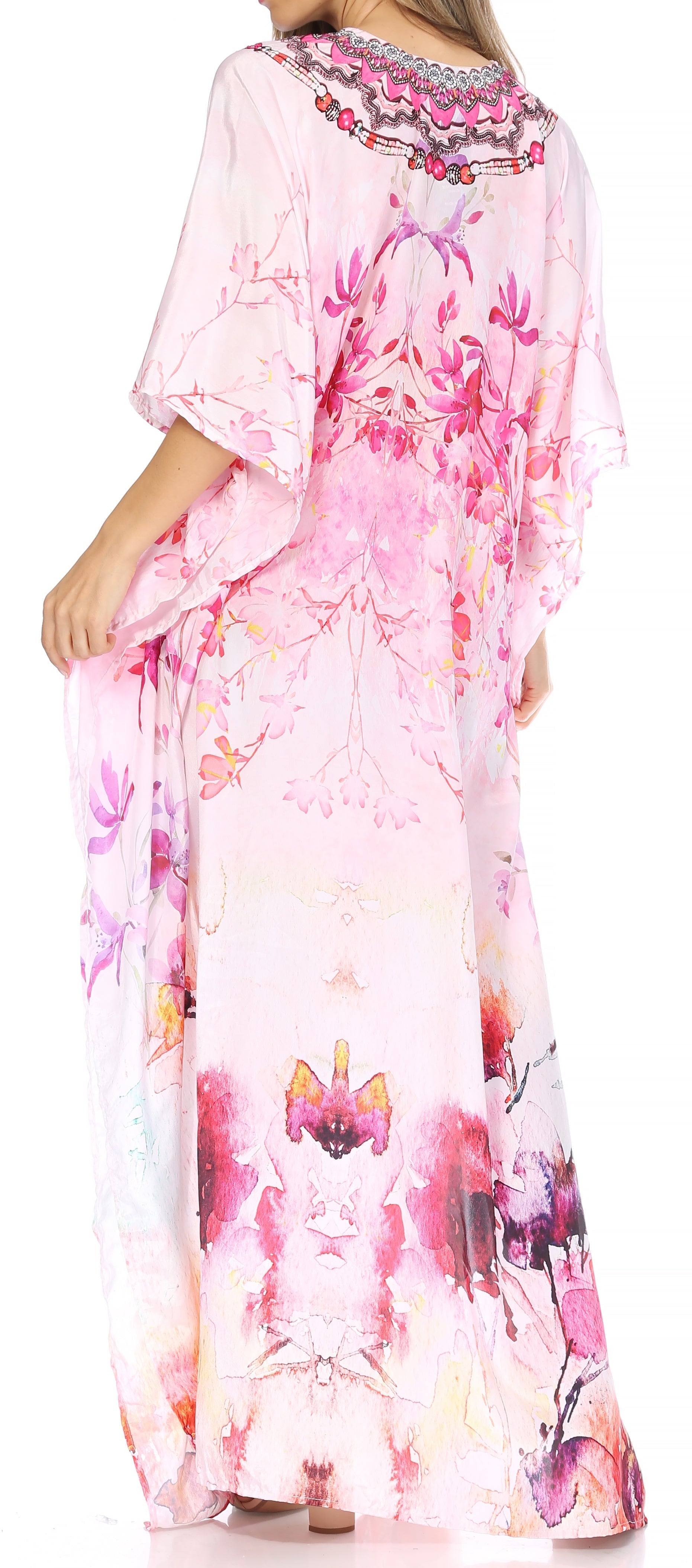 Sakkas Georgettina Flowy Rhinestone V Neck Long Caftan