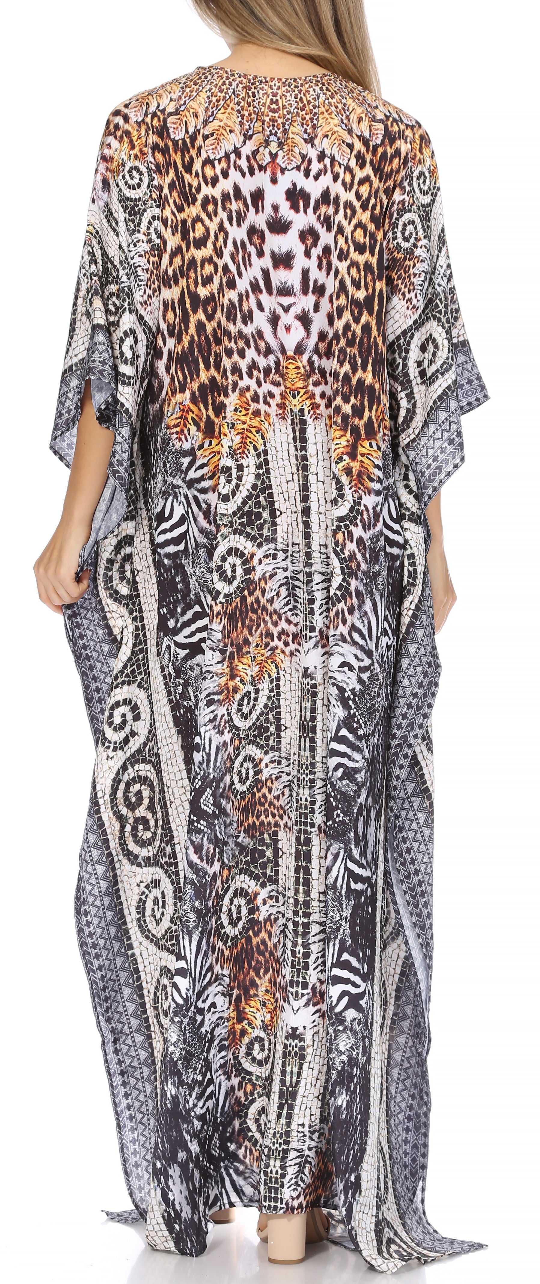 Sakkas Georgettina Flowy Rhinestone V Neck Long Caftan