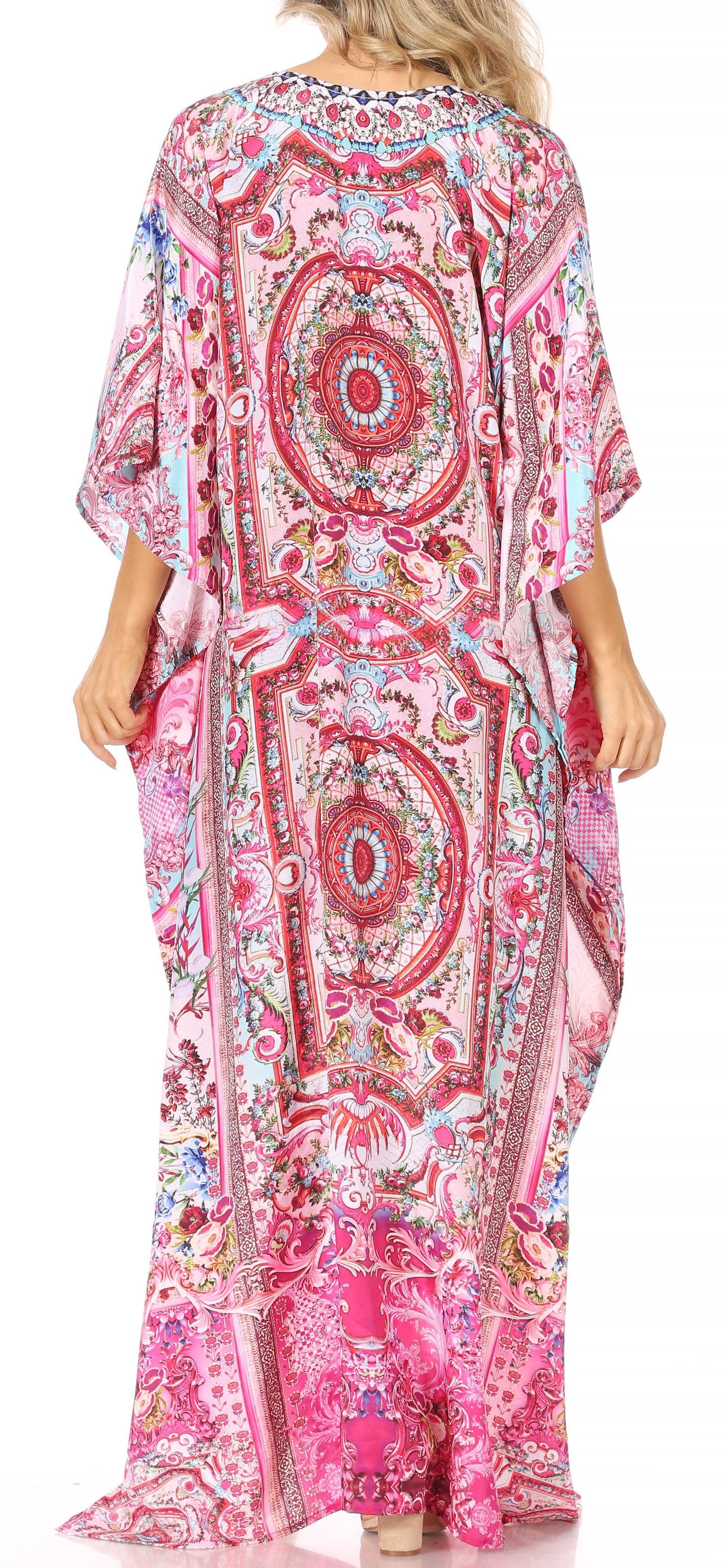 Sakkas Georgettina Flowy Rhinestone V Neck Long Caftan