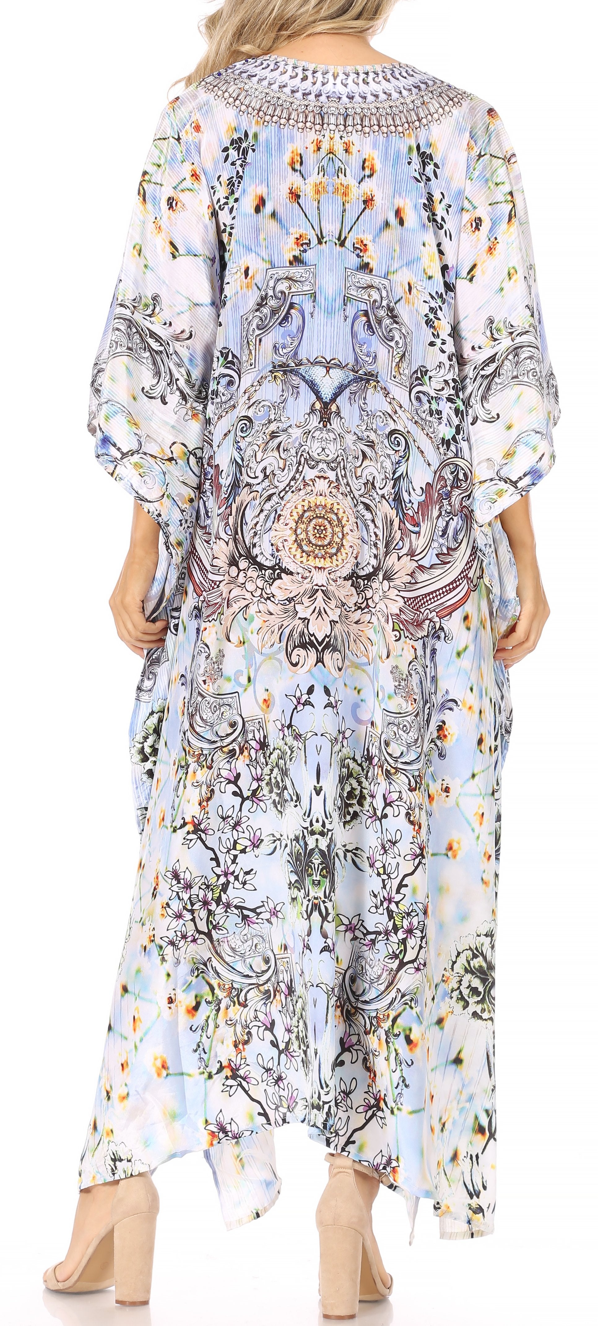 Sakkas Georgettina Flowy Rhinestone V Neck Long Caftan