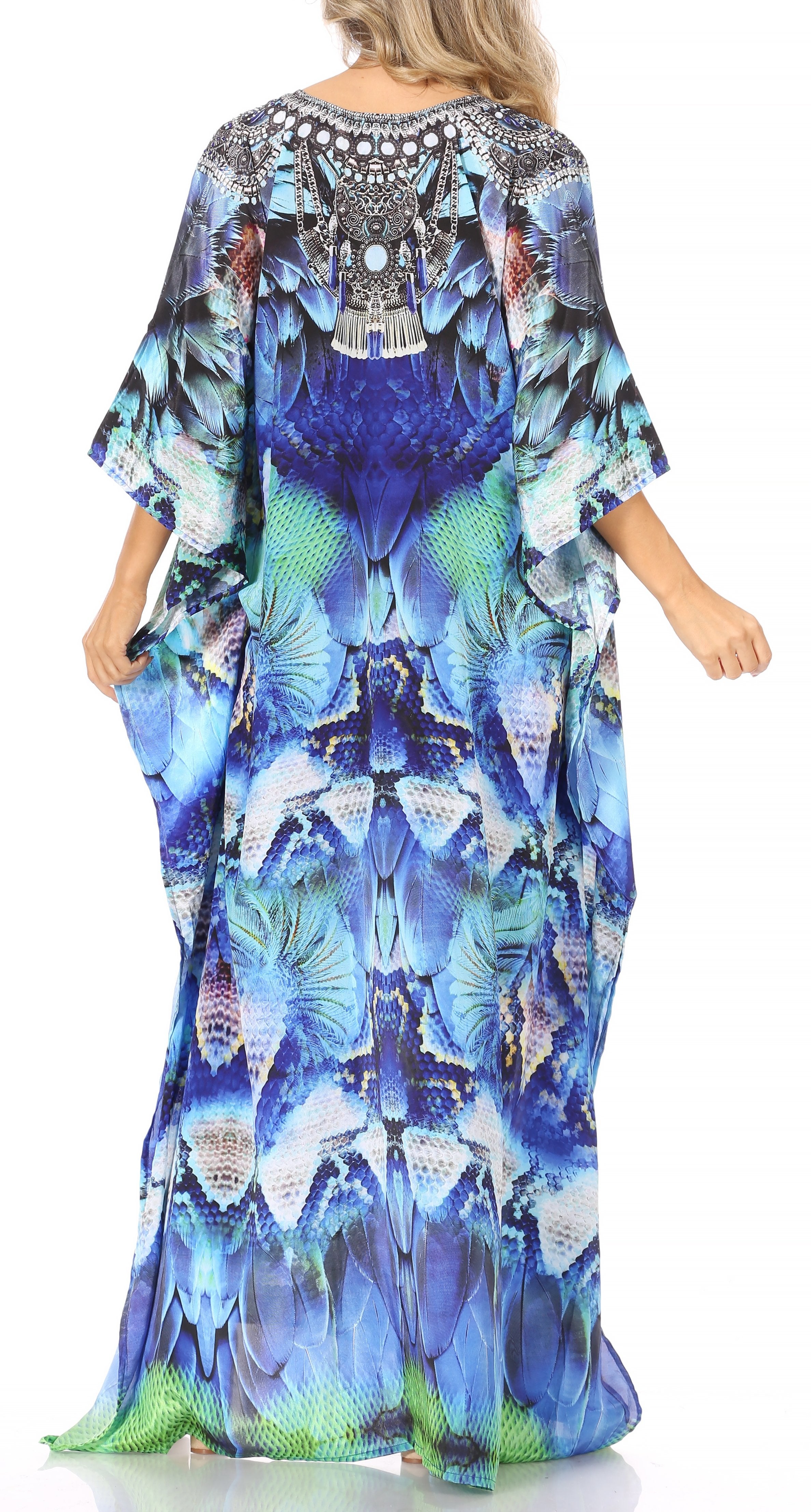 Sakkas Georgettina Flowy Rhinestone V Neck Long Caftan
