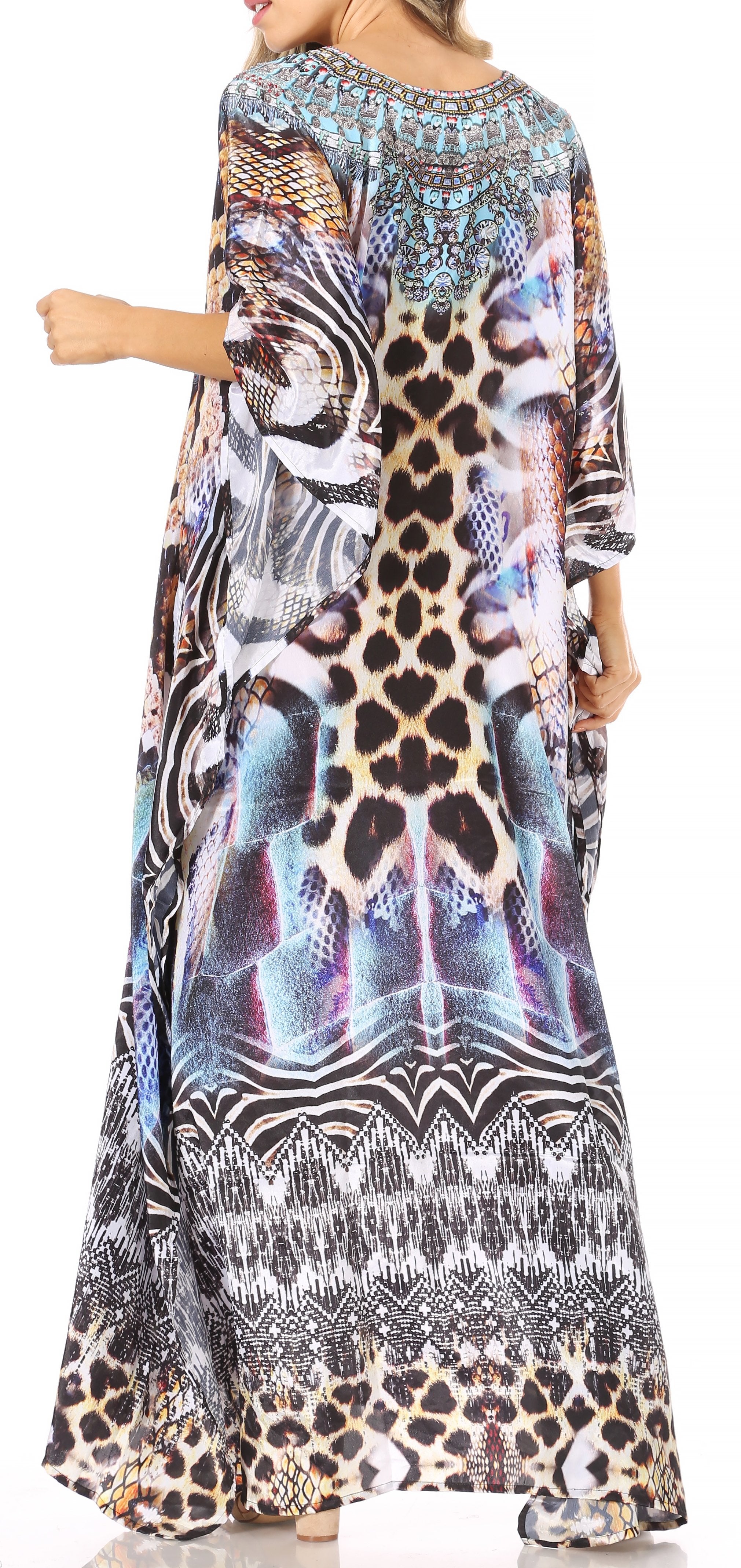 Sakkas Georgettina Flowy Rhinestone V Neck Long Caftan