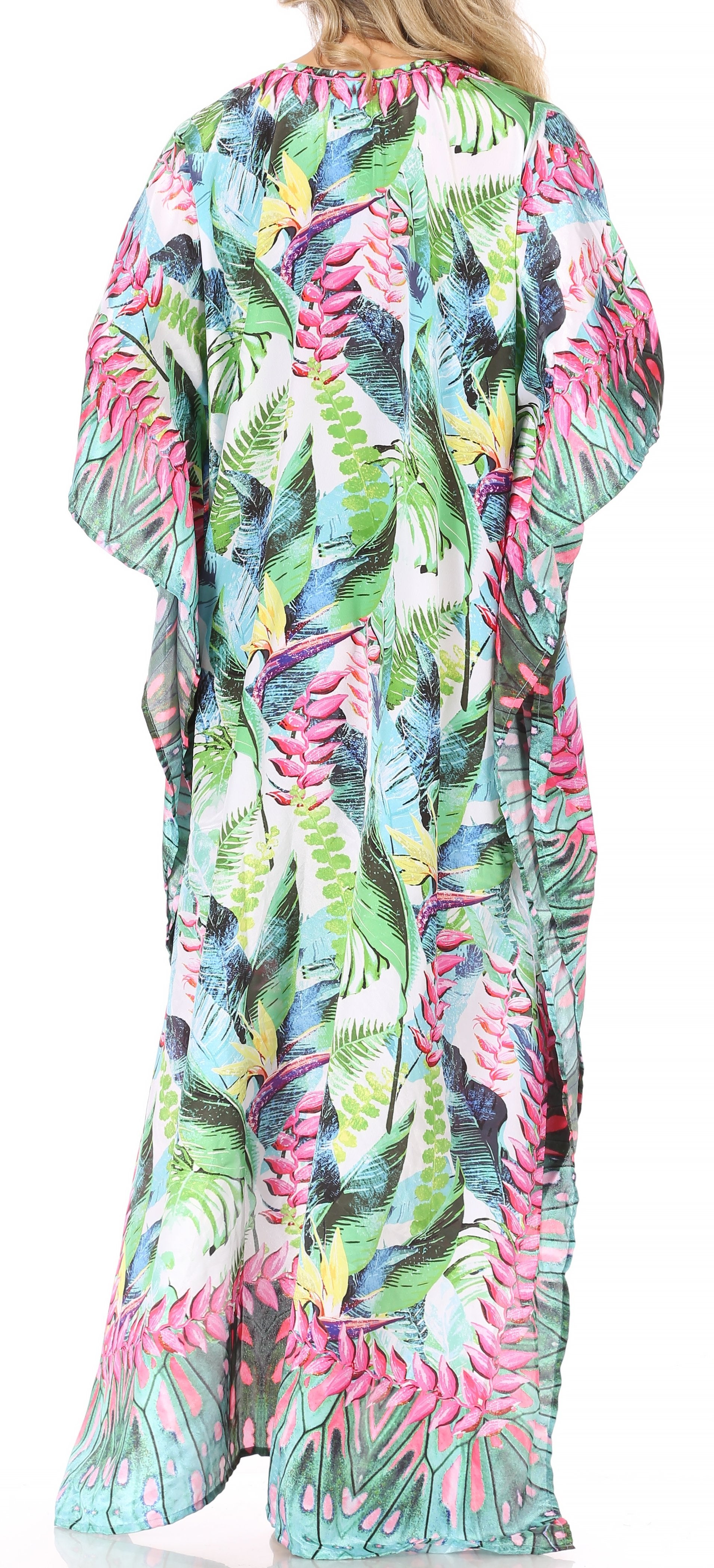 Sakkas Georgettina Flowy Rhinestone V Neck Long Caftan