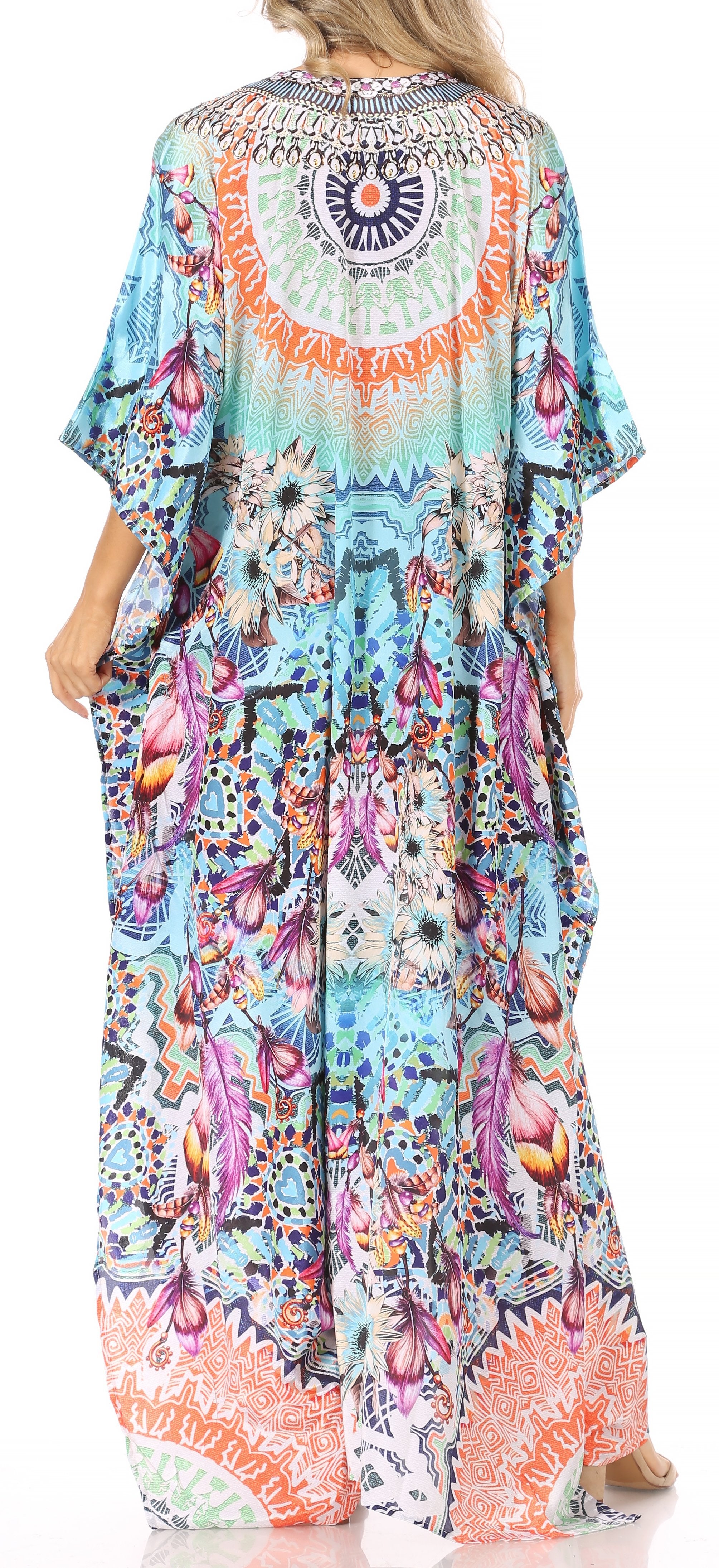 Sakkas Georgettina Flowy Rhinestone V Neck Long Caftan