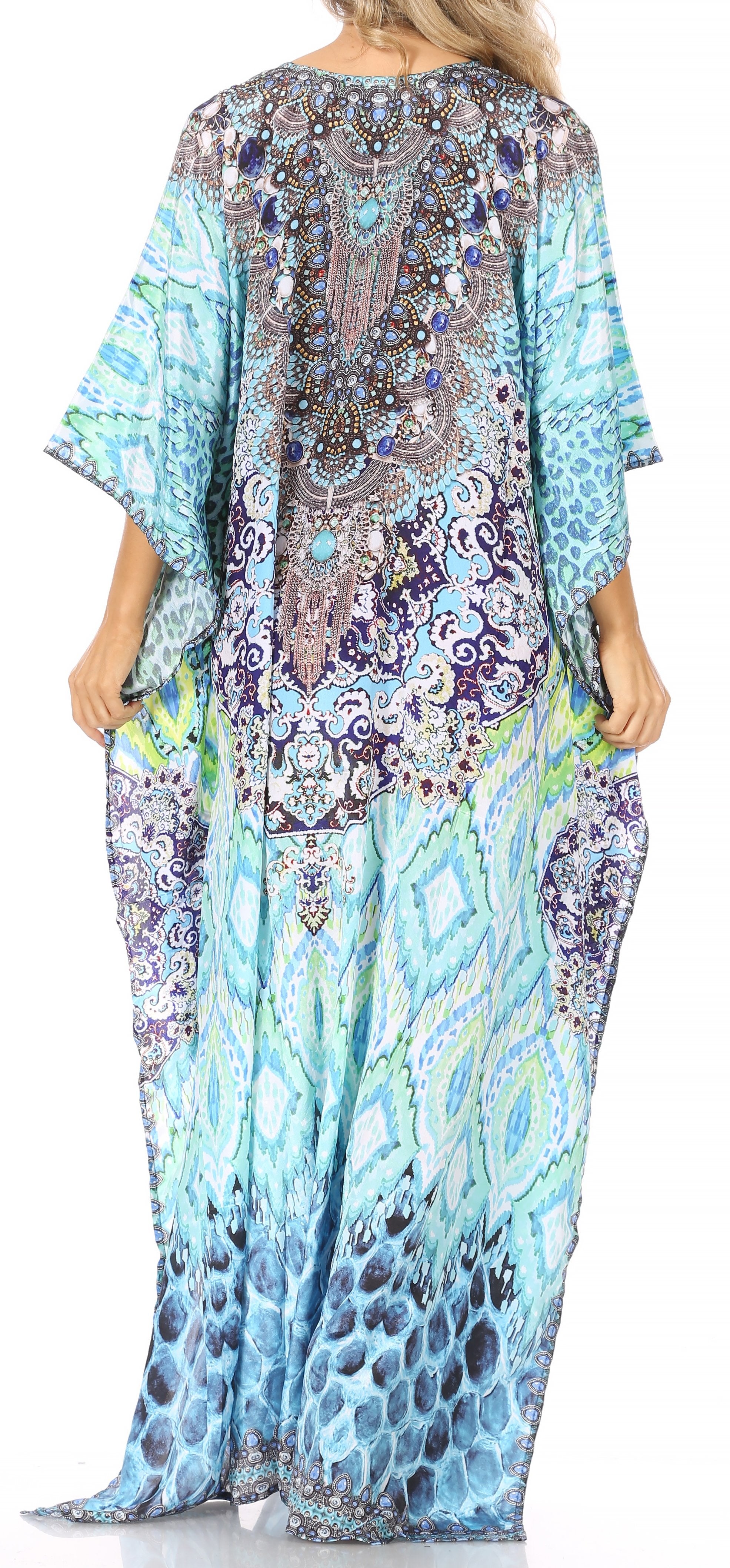 Sakkas Georgettina Flowy Rhinestone V Neck Long Caftan