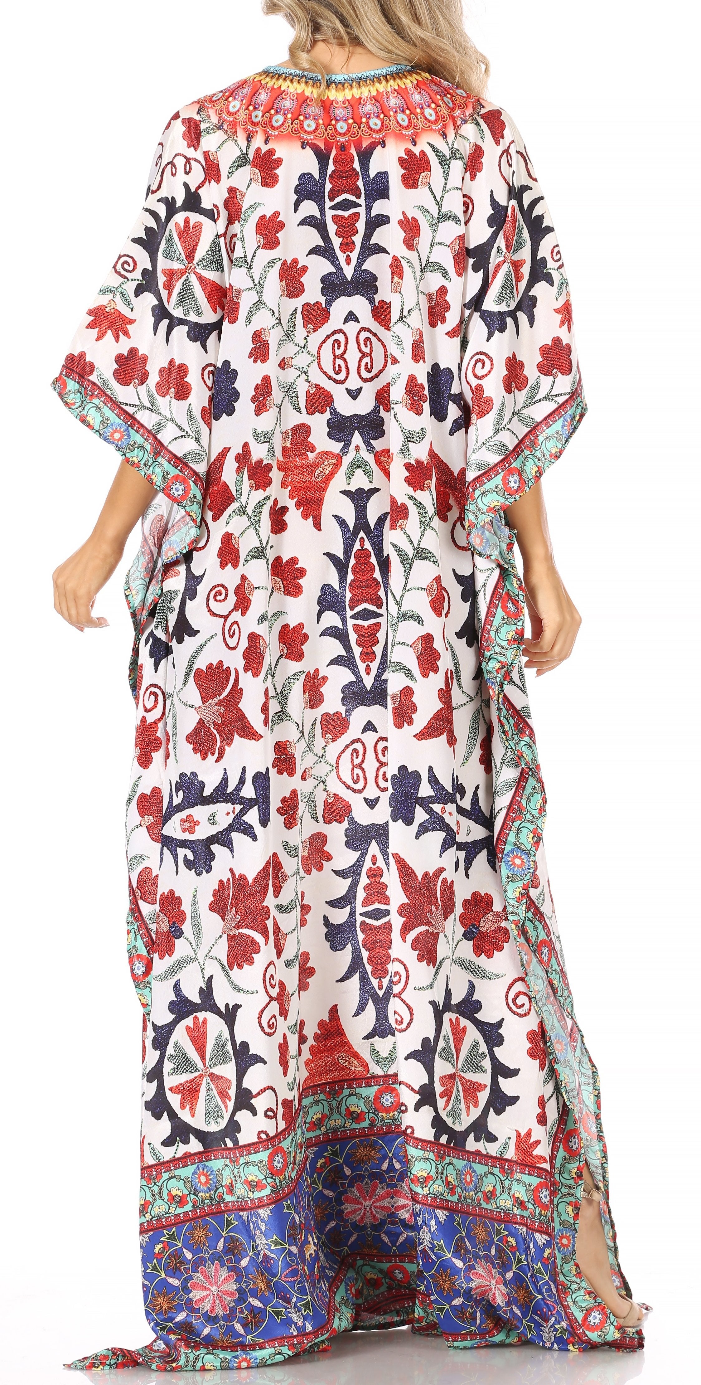 Sakkas Georgettina Flowy Rhinestone V Neck Long Caftan