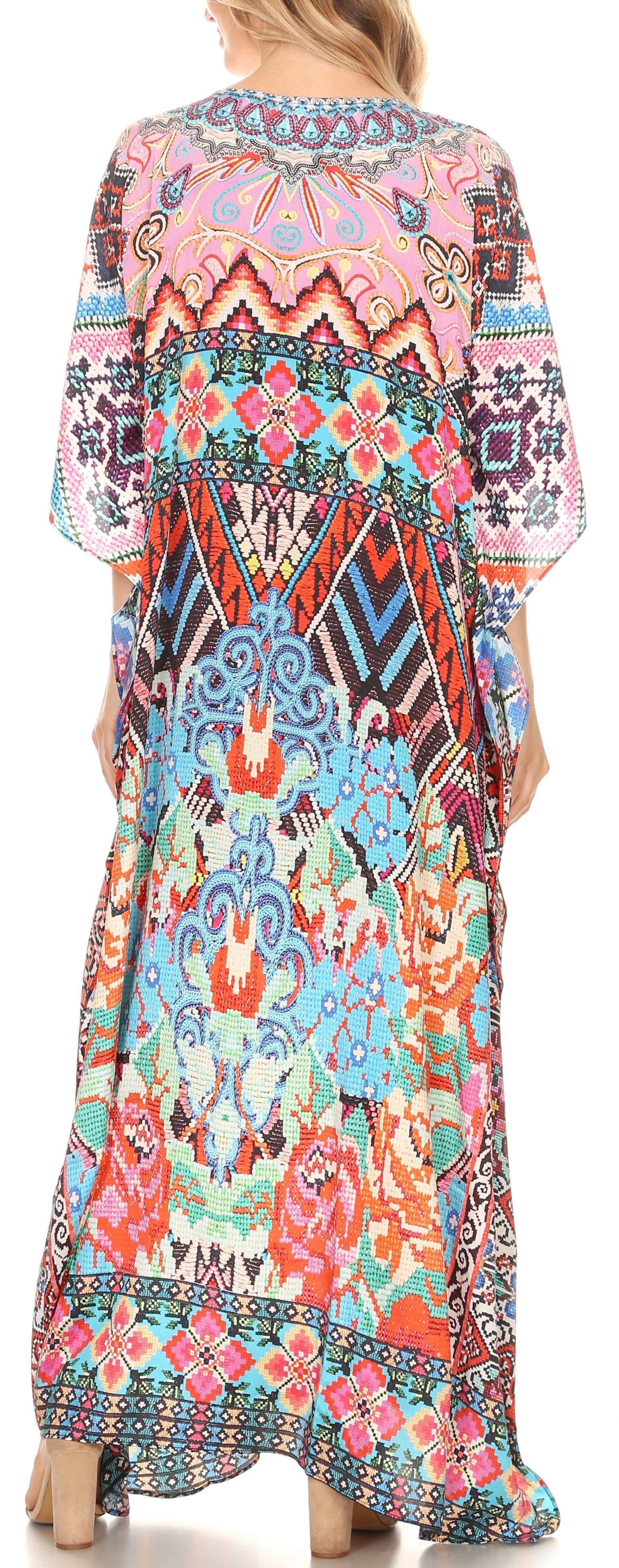 Sakkas Georgettina Flowy Rhinestone V Neck Long Caftan