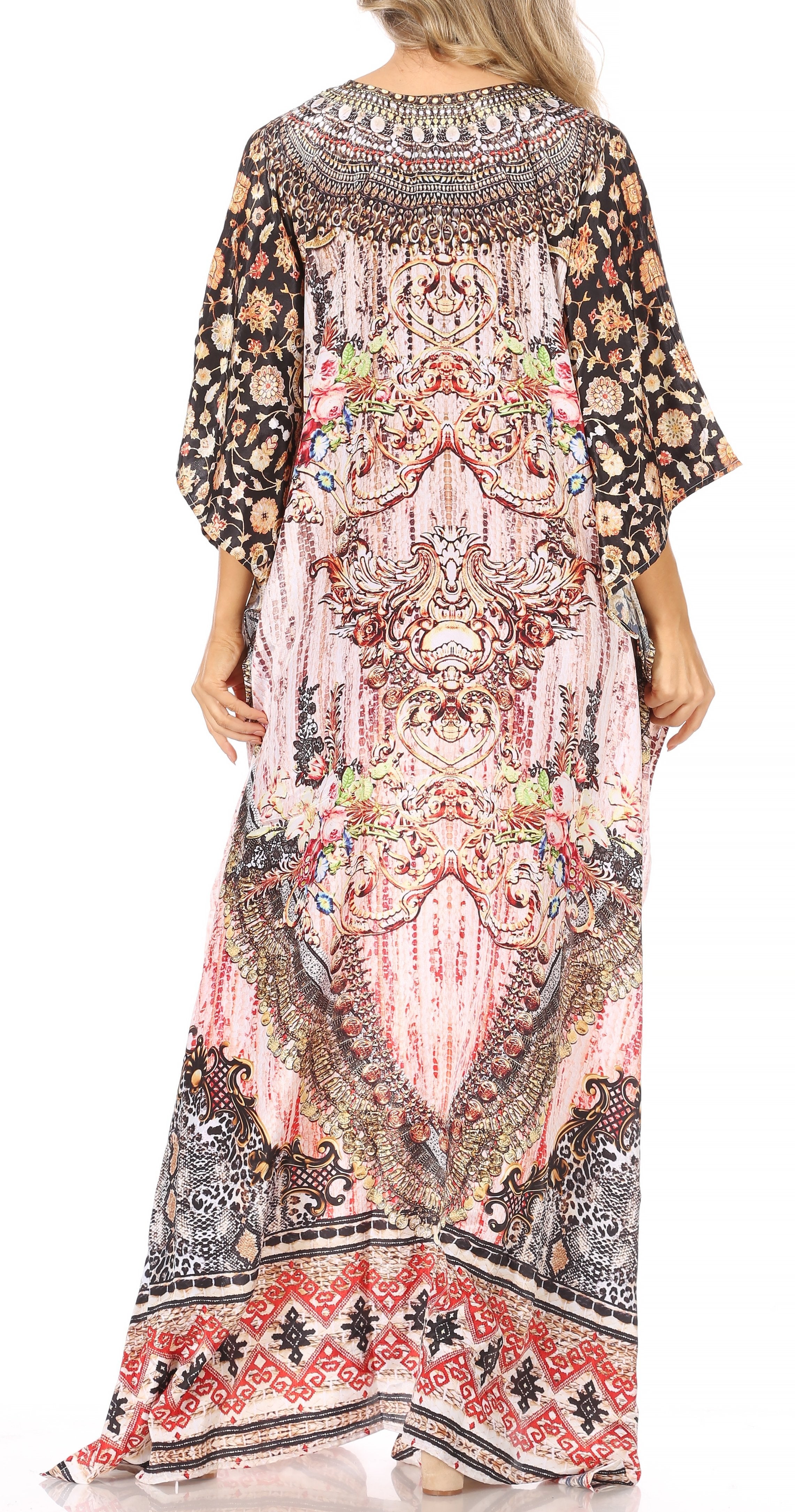 Sakkas Georgettina Flowy Rhinestone V Neck Long Caftan