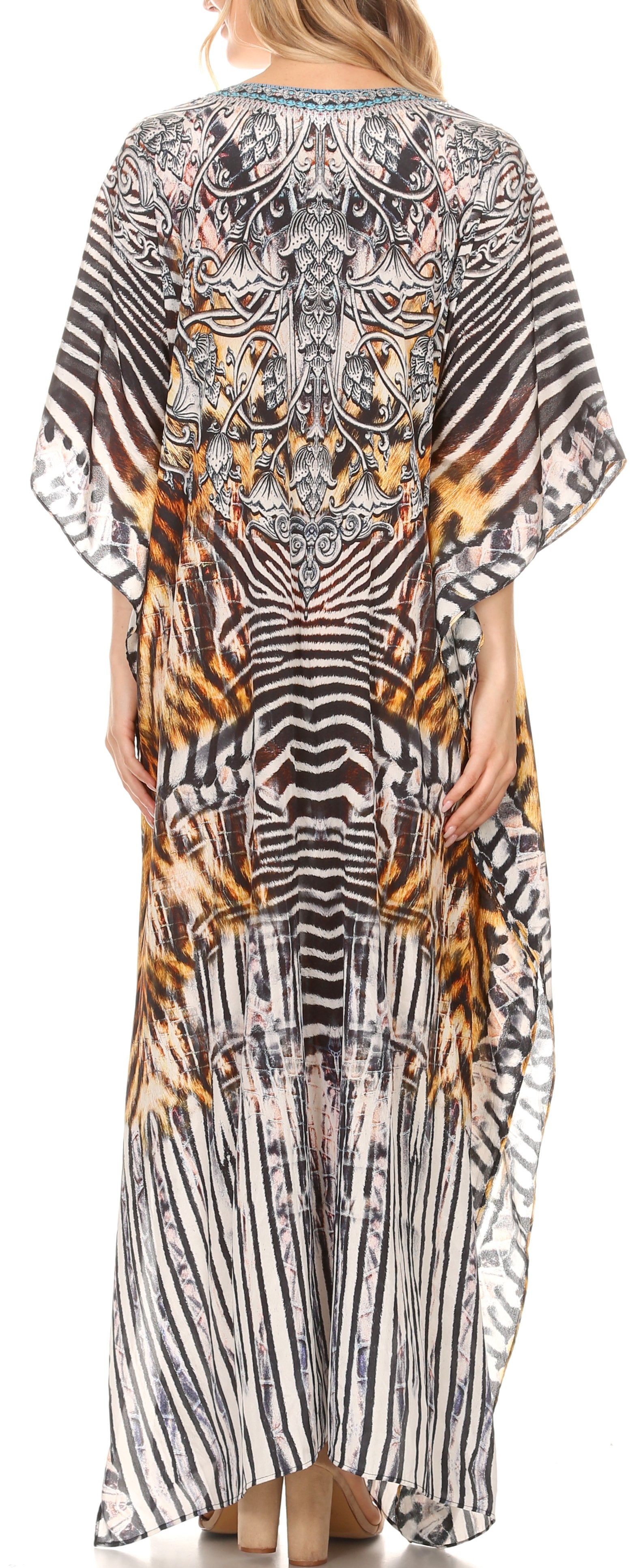 Sakkas Georgettina Flowy Rhinestone V Neck Long Caftan