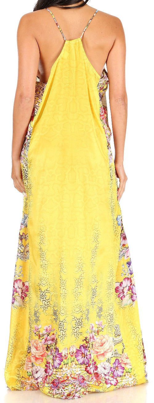 Yellow floral dress with a halter neck design
