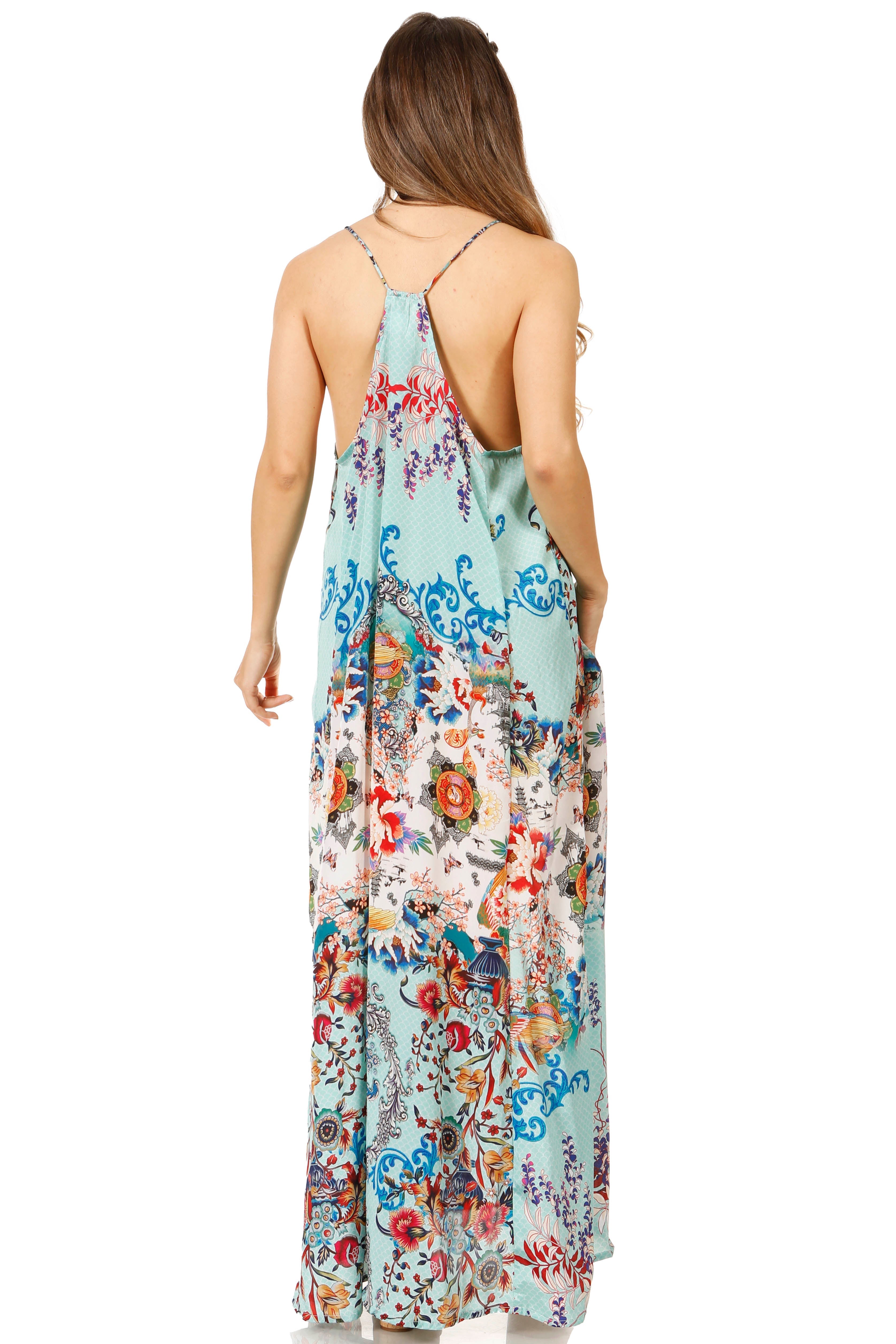 Woman wearing a floral dress with a white background