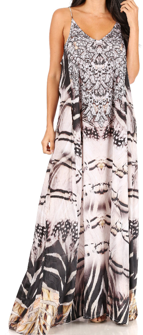Long dress with a black and white pattern on a white background
