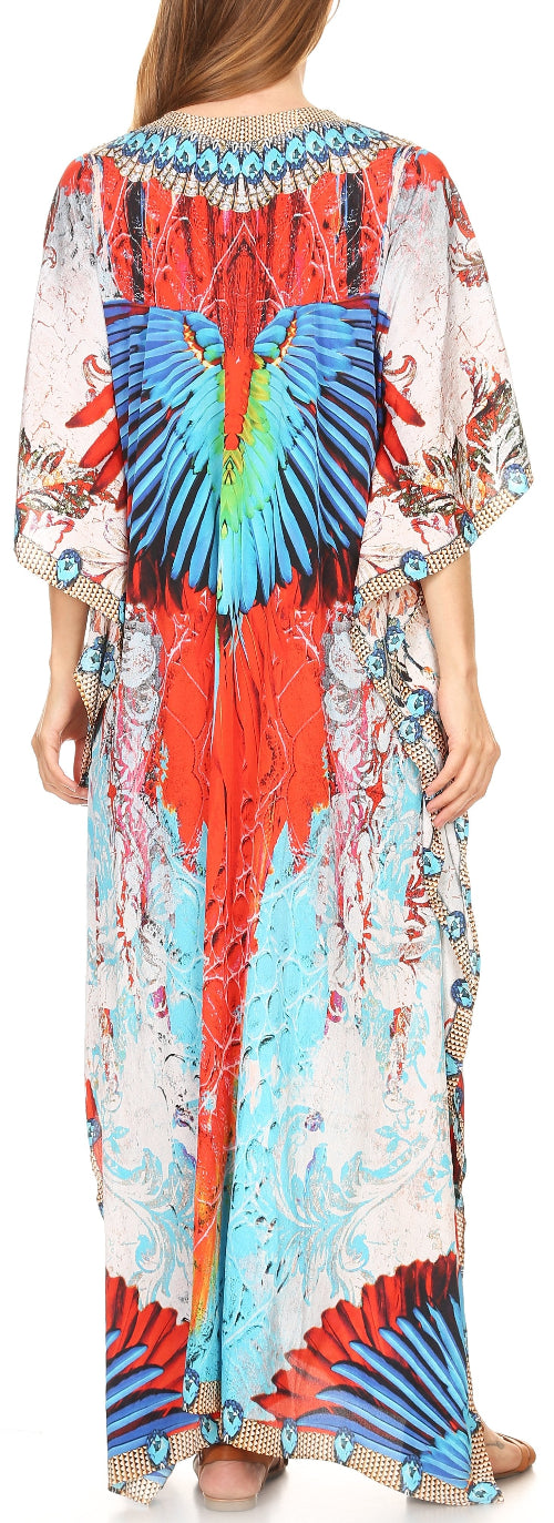 Colorful tie-dye dress with a patterned back on a plain background