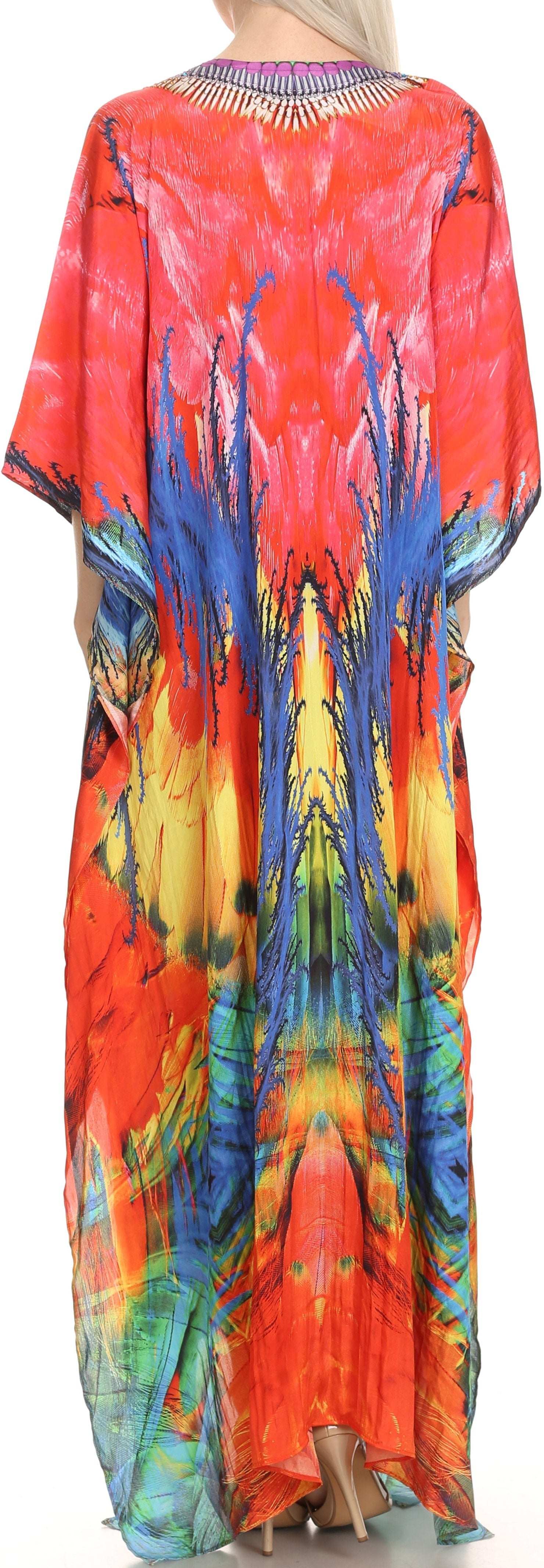 Colorful tie-dye dress with a vibrant pattern on a plain background