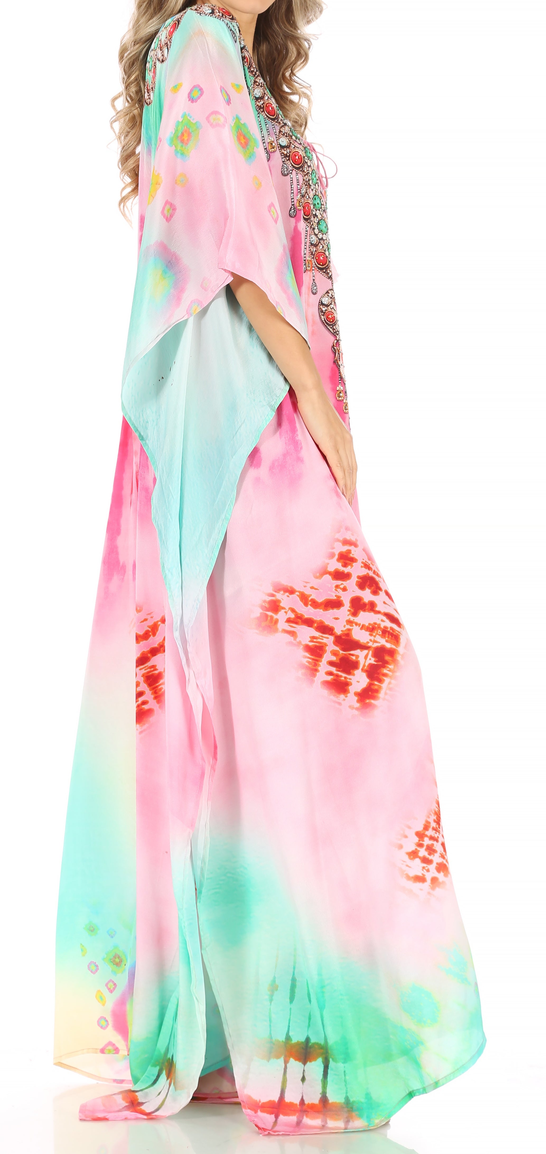 Colorful dress with floral patterns on a white background