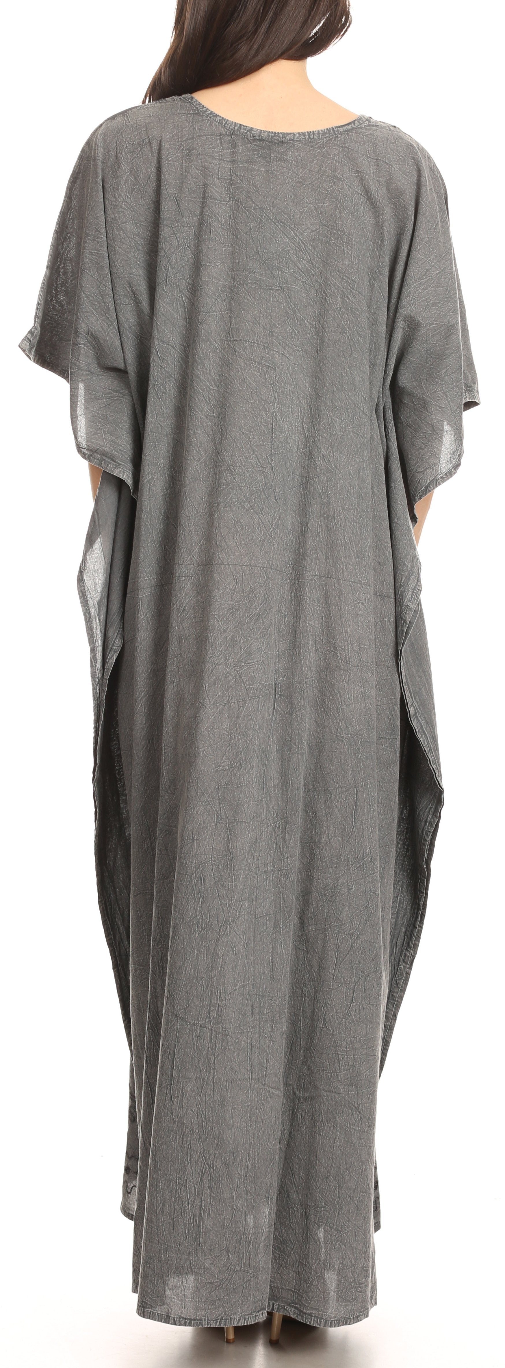 Gray long dress with cape sleeves on a white background
