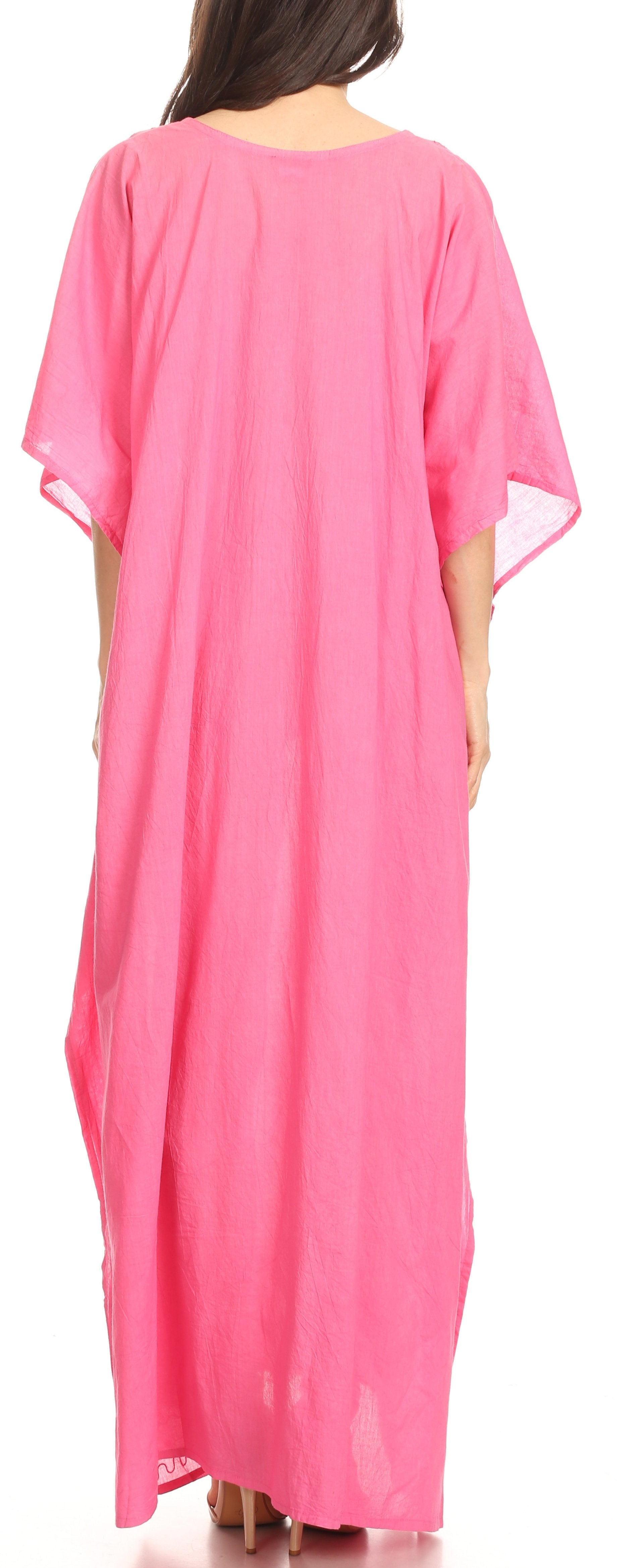 Pink caftan worn by a person on a white background