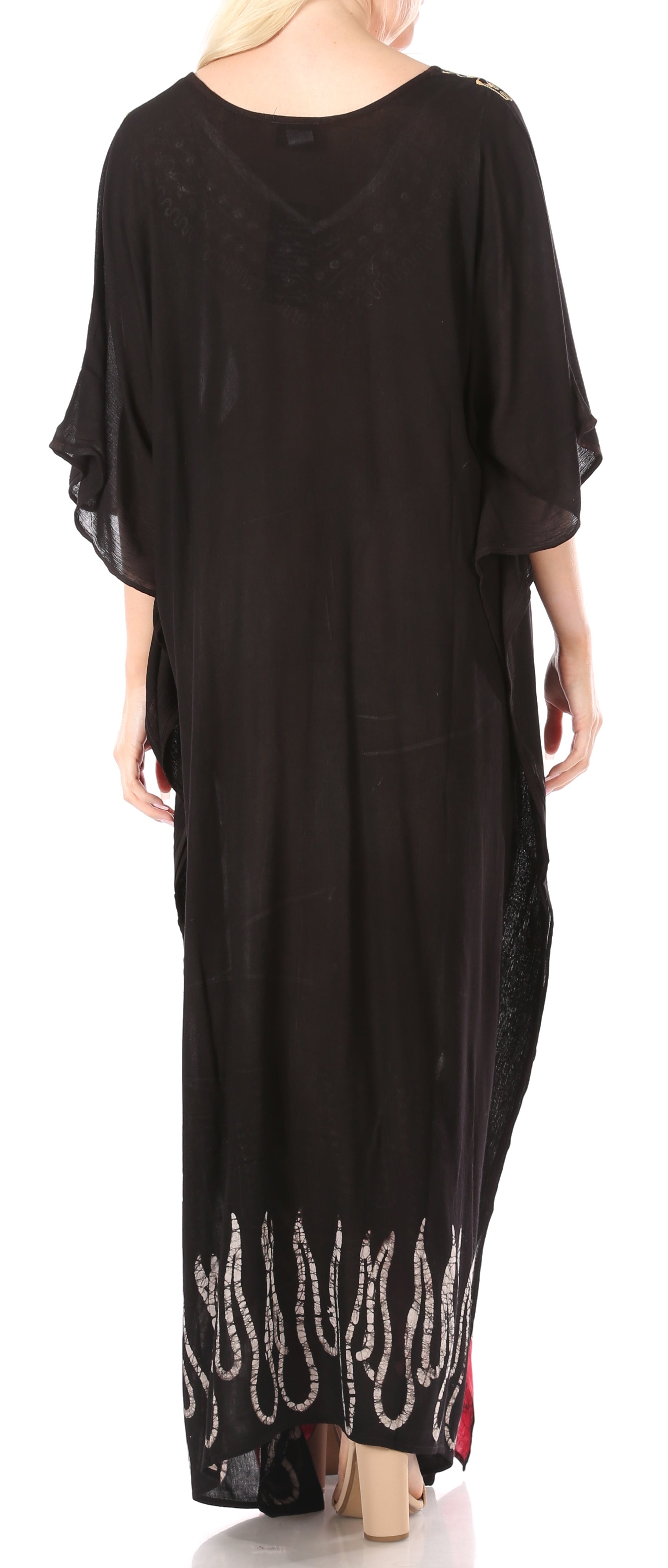 Black dress with floral embroidery on a white background
