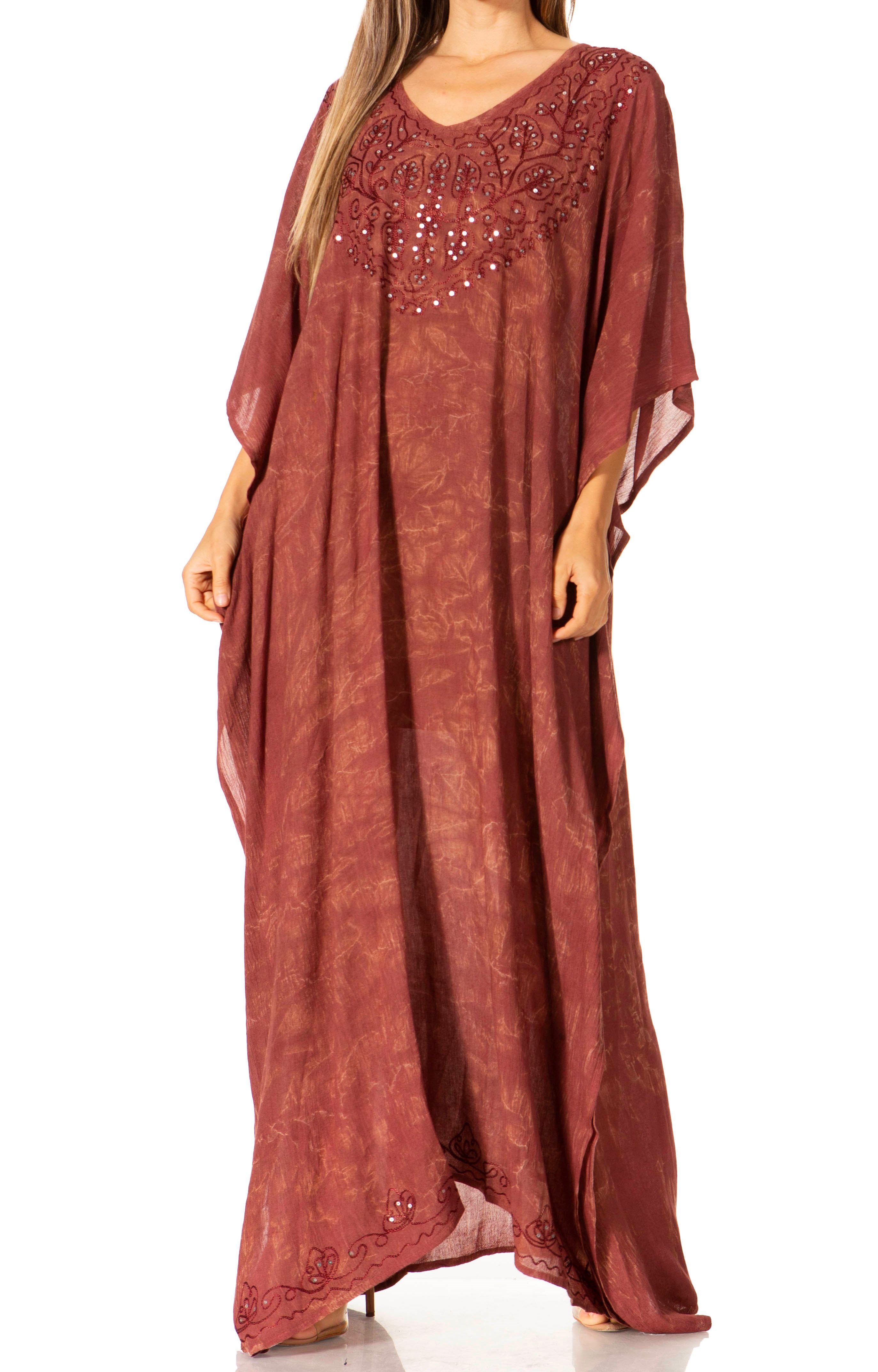 Reddish-brown dress with sequin details on a white background