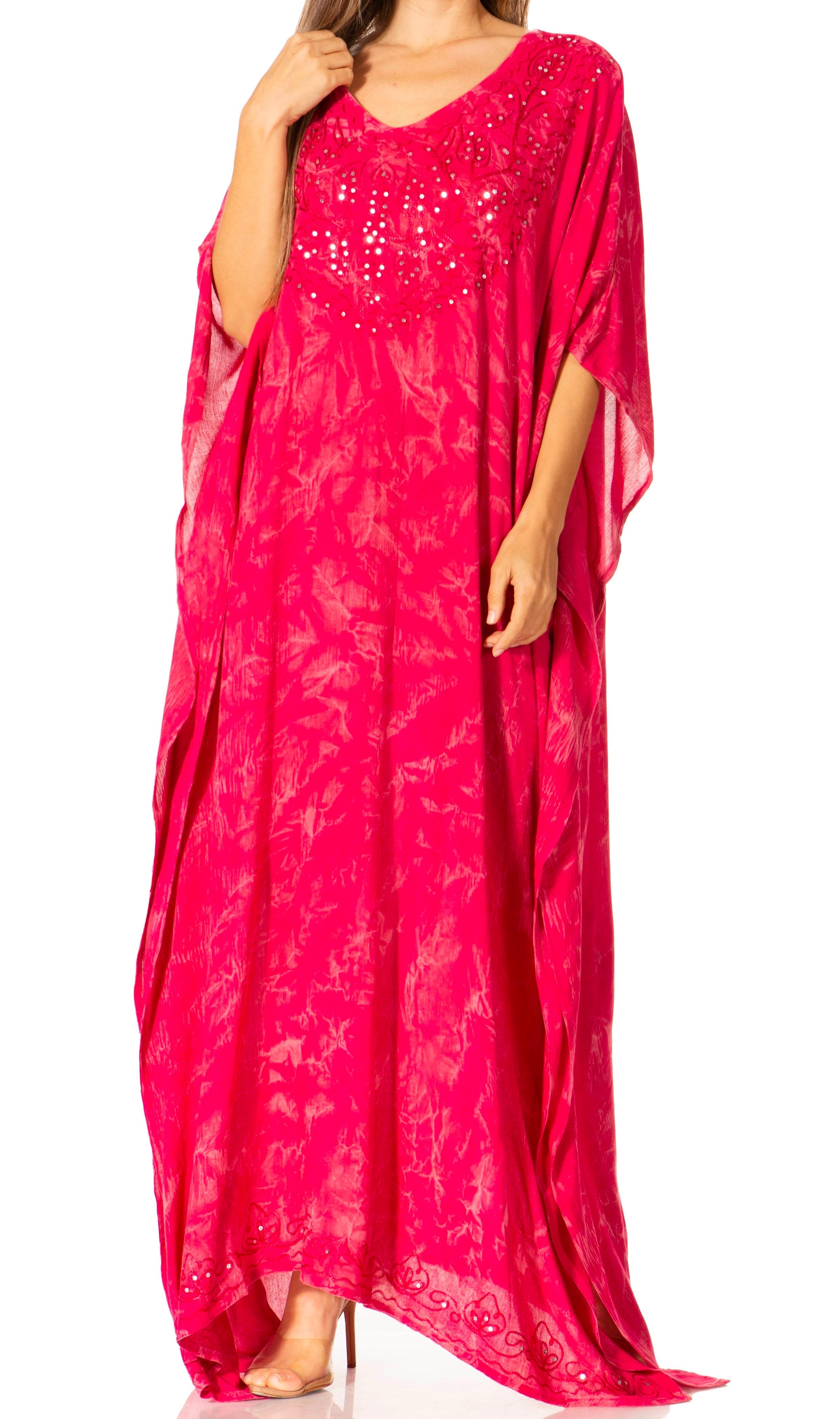 Pink caftan with floral pattern on a white background