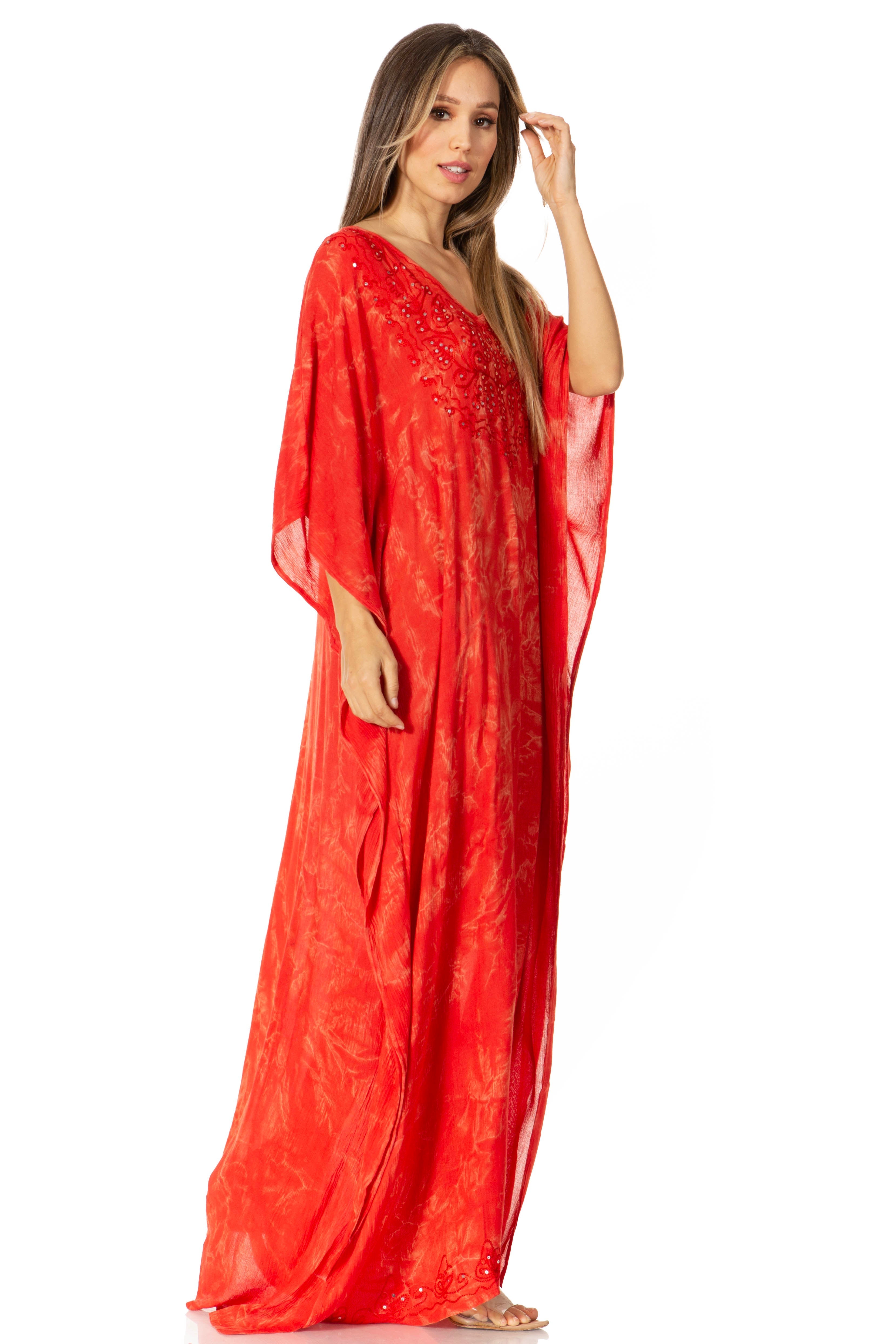 Woman wearing a red dress with a white background