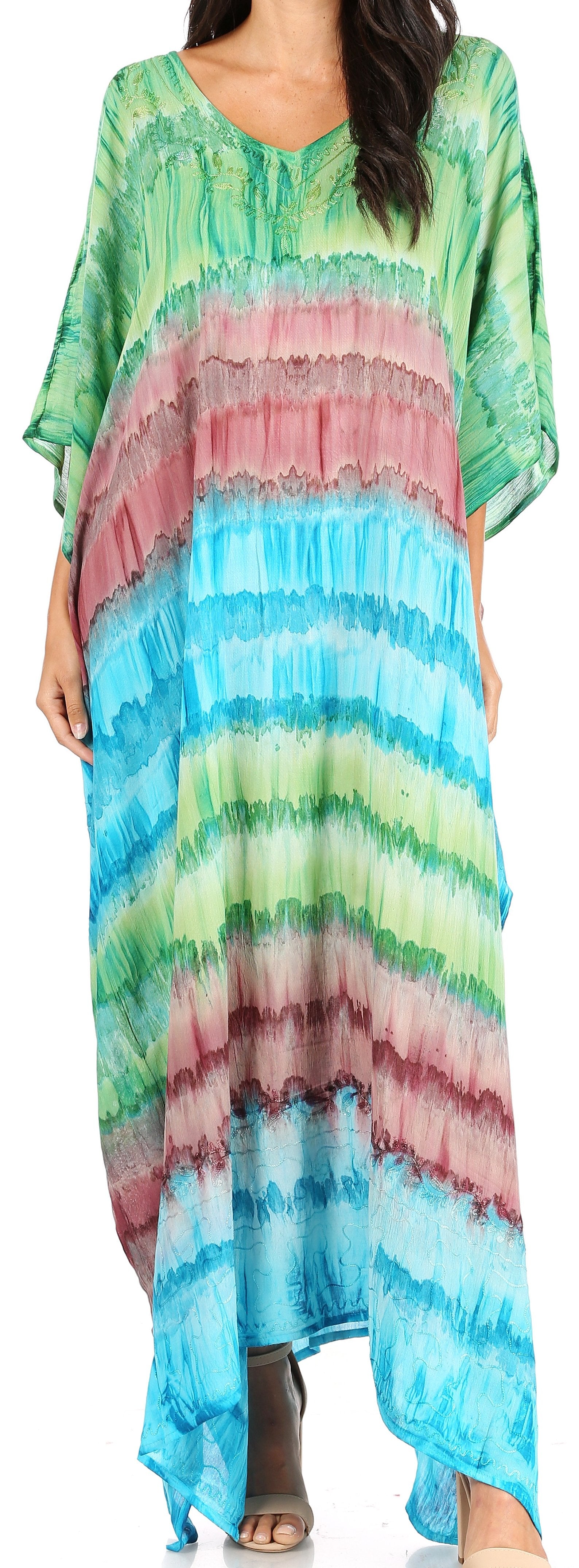 Multicolored striped dress worn by a person, with a focus on the vibrant pattern.
