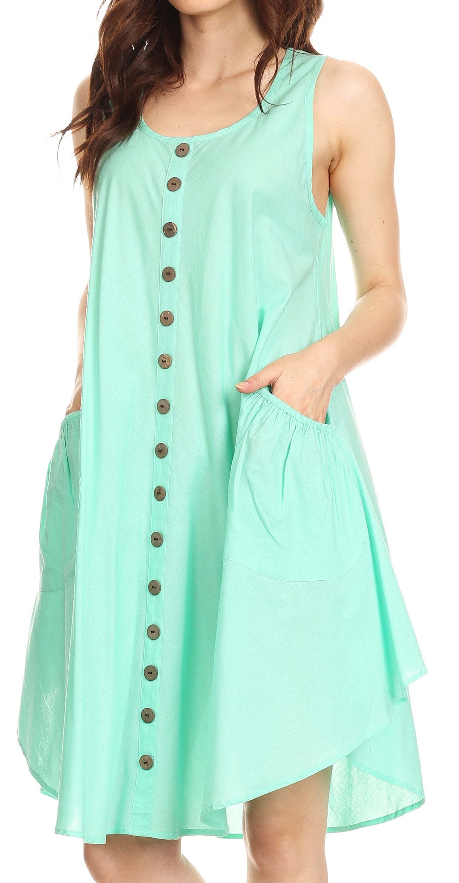 Sakkas - Lina Mid Length Tent Swing Sleeveless Dress With Pockets