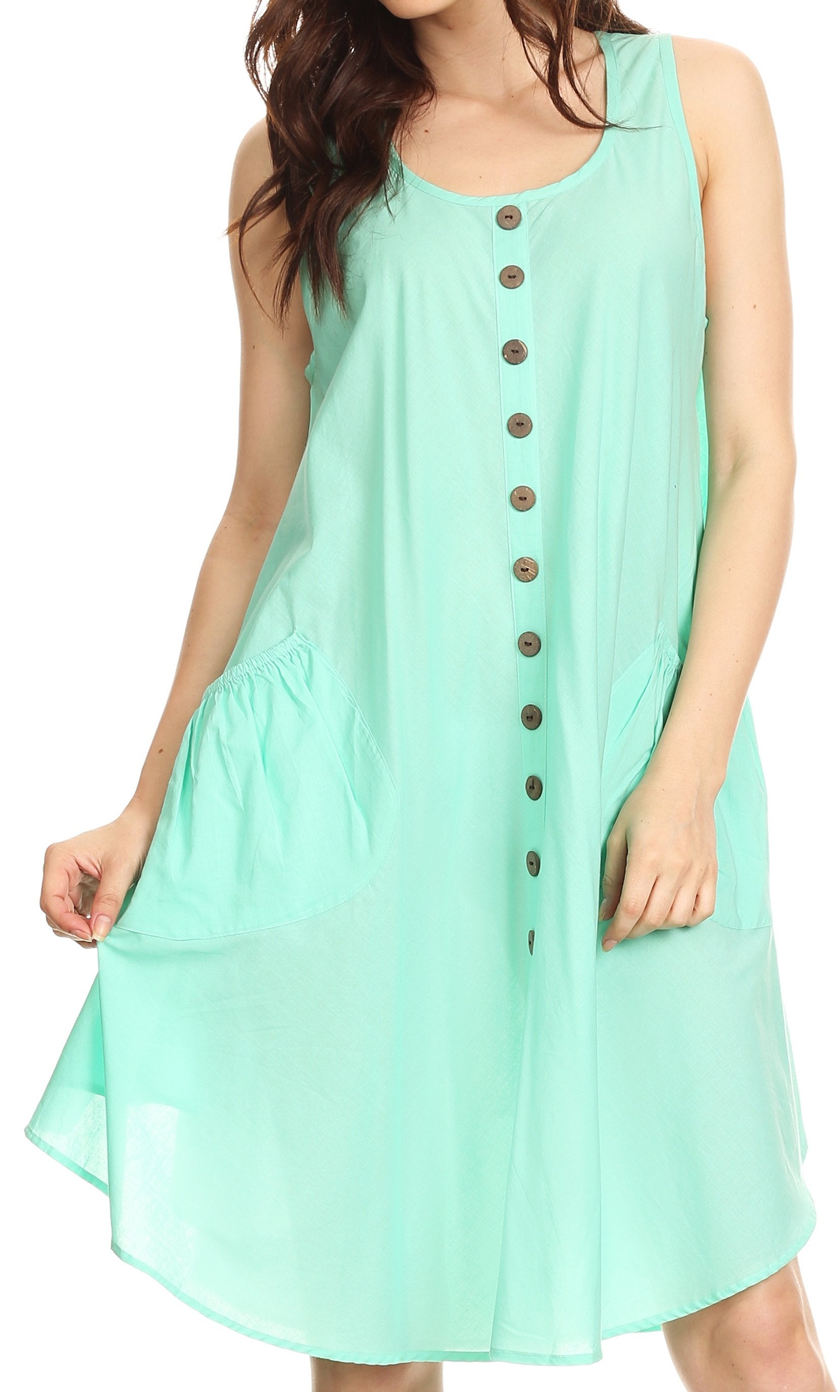 Sakkas - Lina Mid Length Tent Swing Sleeveless Dress With Pockets