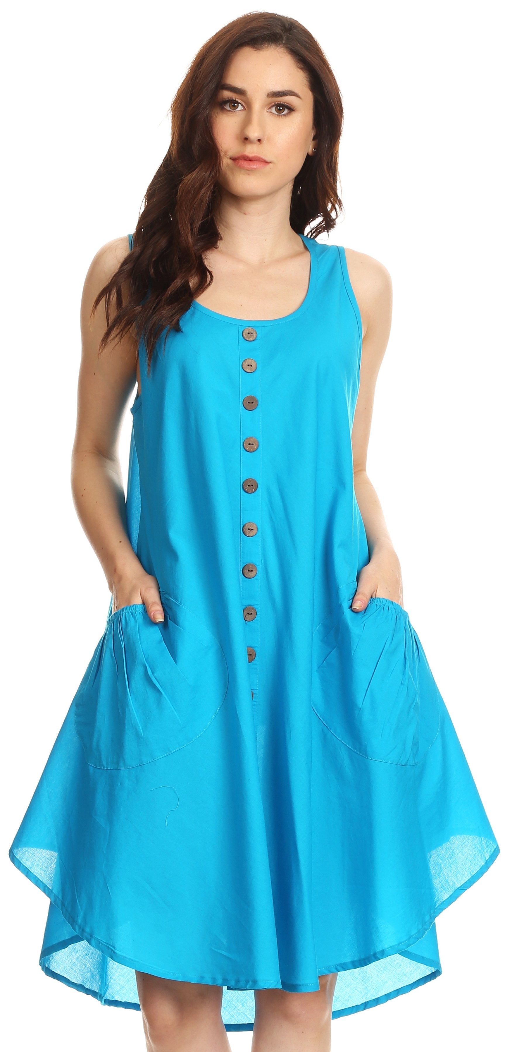 Sakkas - Lina Mid Length Tent Swing Sleeveless Dress With Pockets