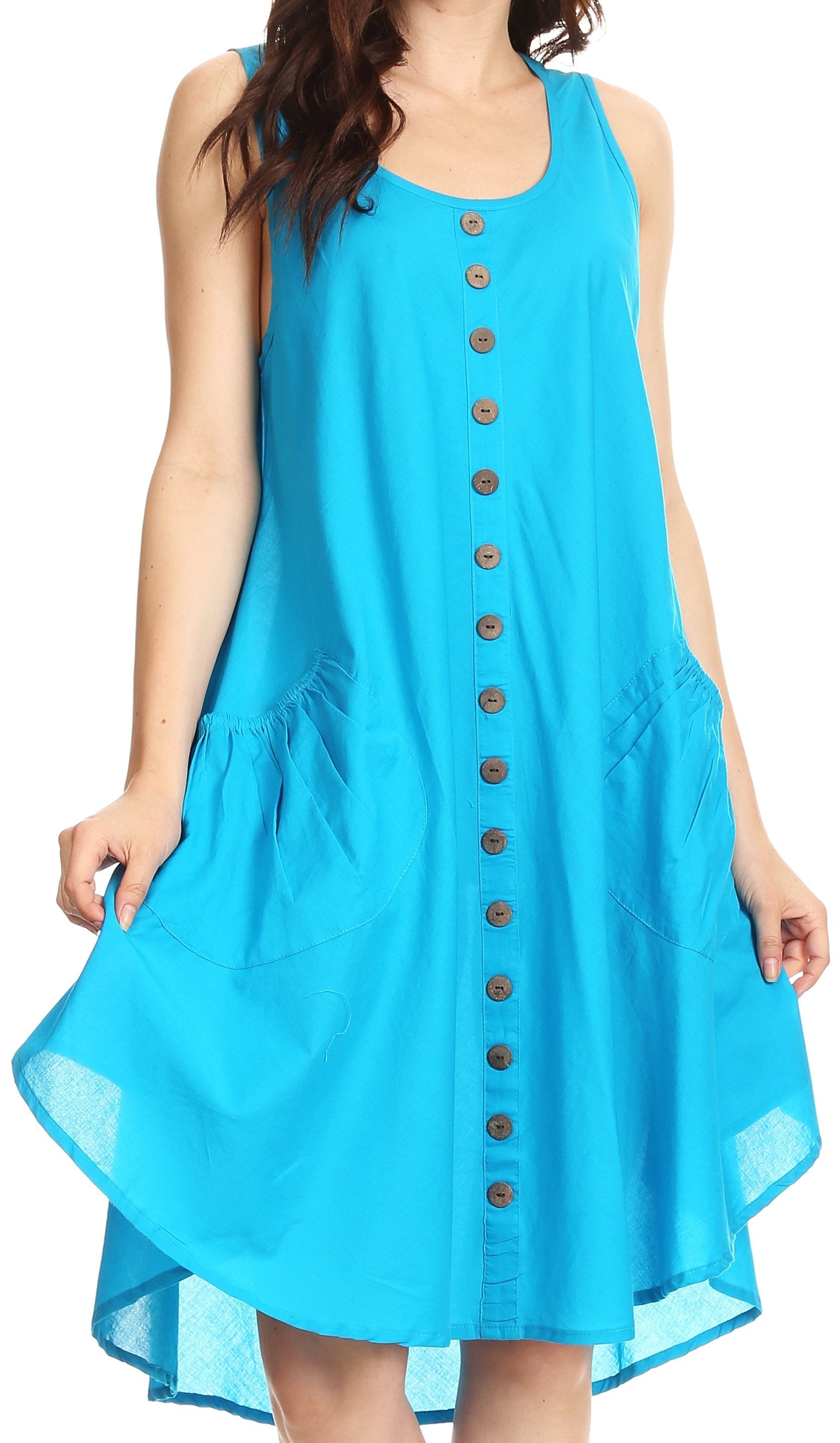Sakkas - Lina Mid Length Tent Swing Sleeveless Dress With Pockets