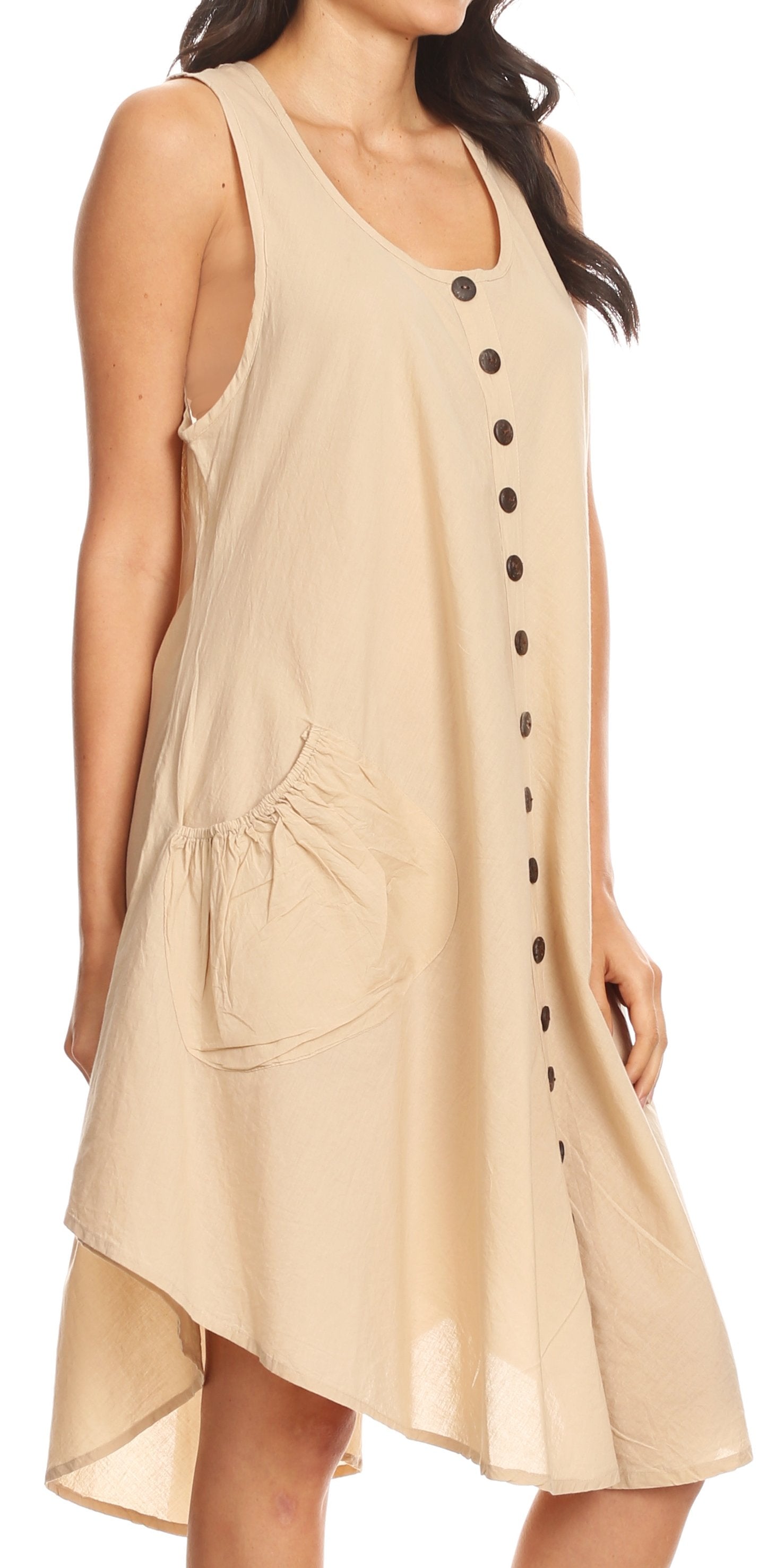 Sakkas - Lina Mid Length Tent Swing Sleeveless Dress With Pockets