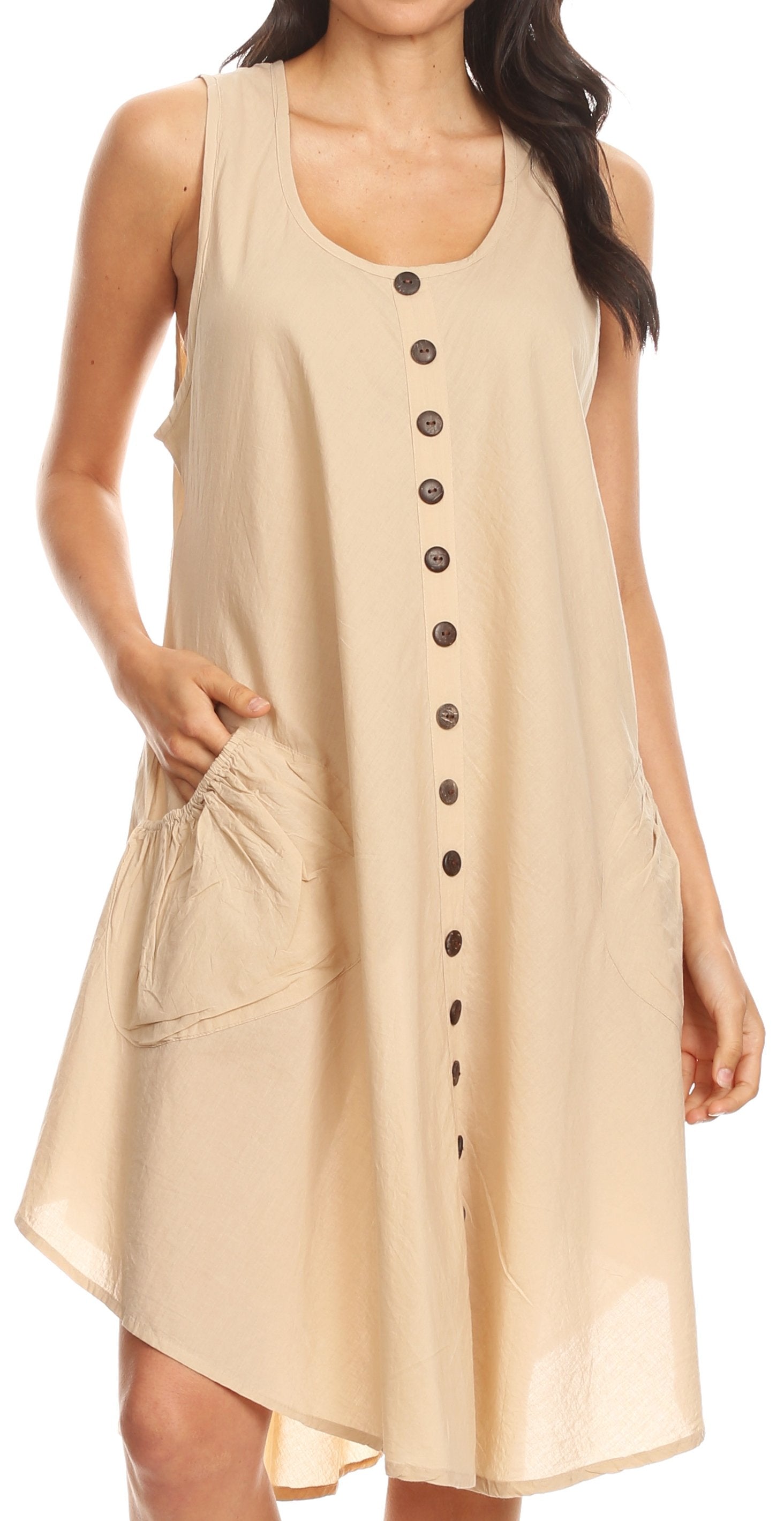 Sakkas - Lina Mid Length Tent Swing Sleeveless Dress With Pockets