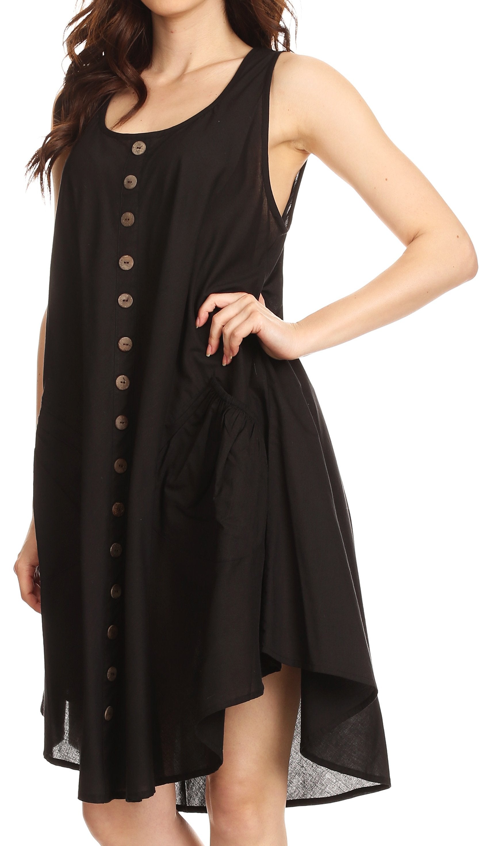 Sakkas - Lina Mid Length Tent Swing Sleeveless Dress With Pockets