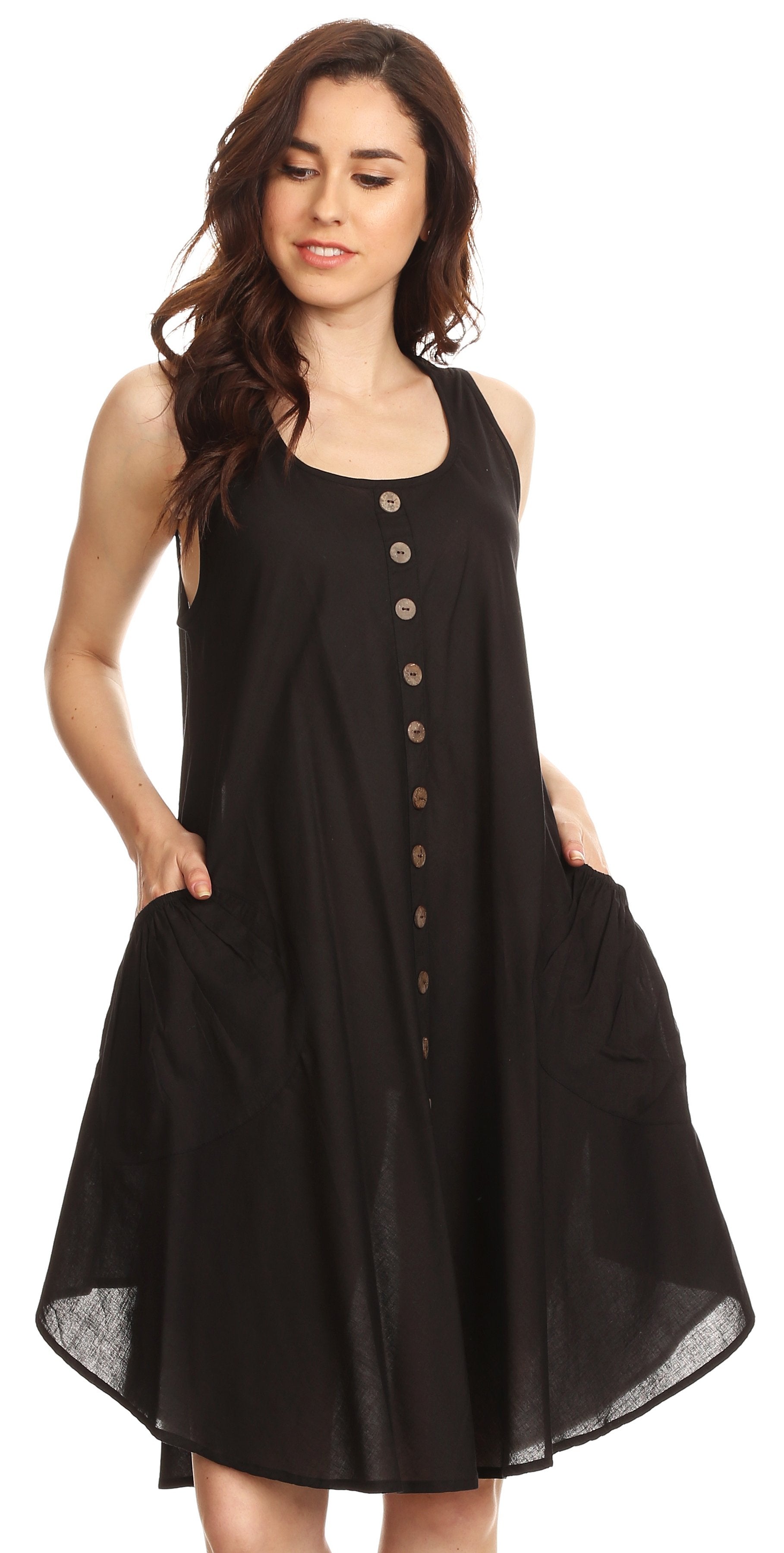 Sakkas - Lina Mid Length Tent Swing Sleeveless Dress With Pockets