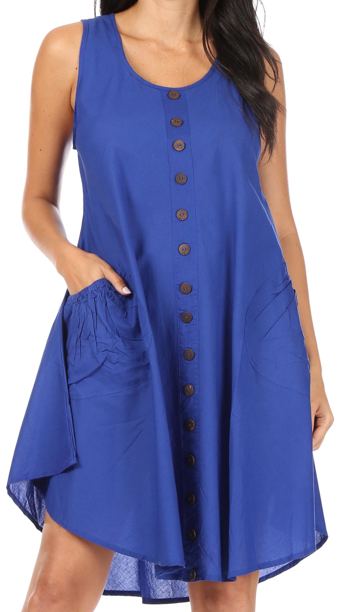Sakkas - Lina Mid Length Tent Swing Sleeveless Dress With Pockets